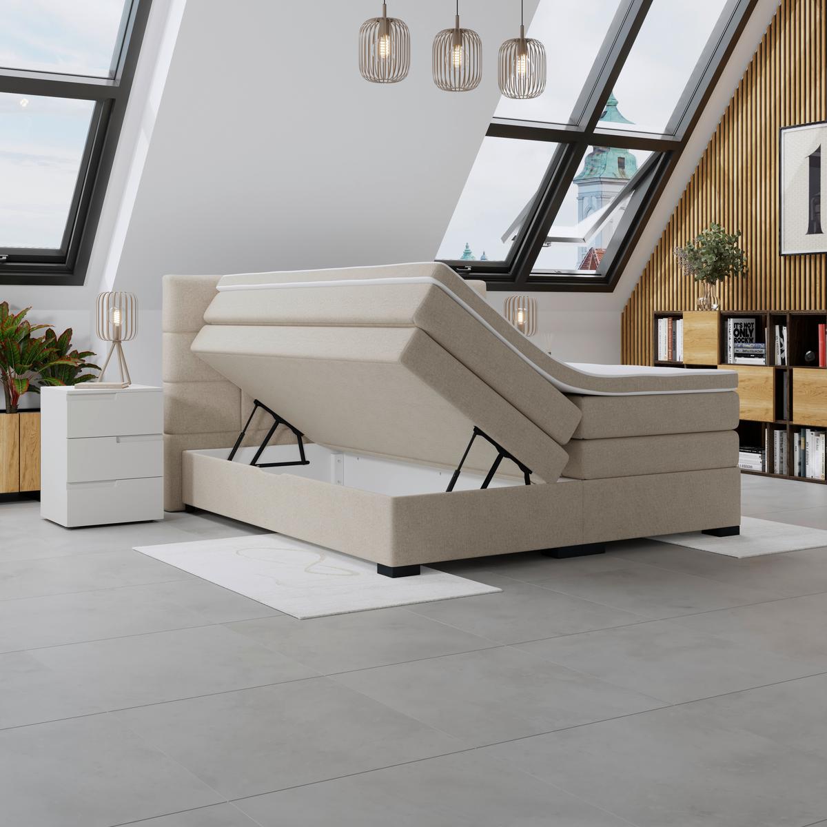 Boxspringbett mit Topper 180x200 April - Beige/Schwarz, MODERN, Textil (180/200cm)