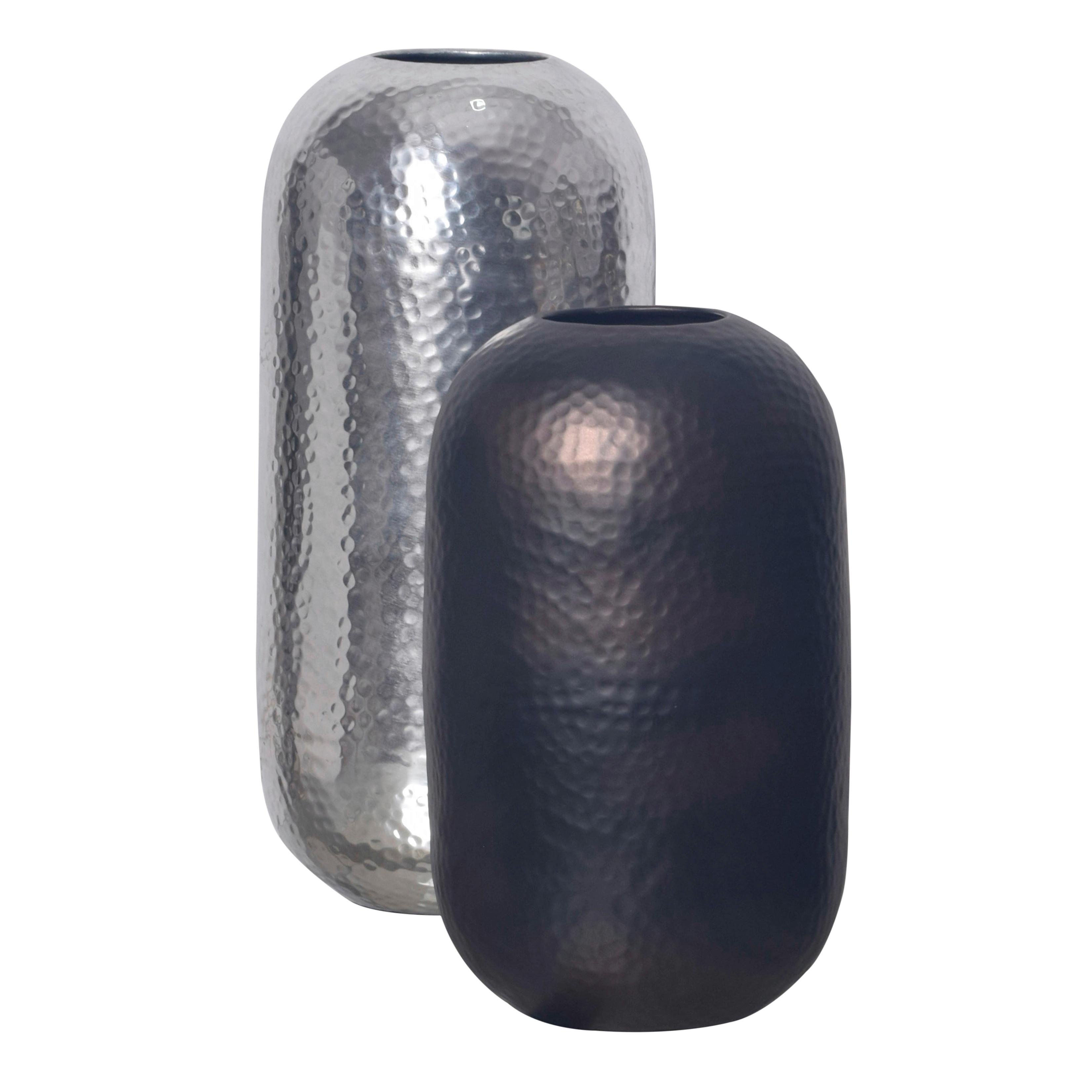 Dekovase 2er Set Hammerschlag Silberfarben B: 20 Cm - Silberfarben, Design, Metall (20/46/20cm) - Livetastic
