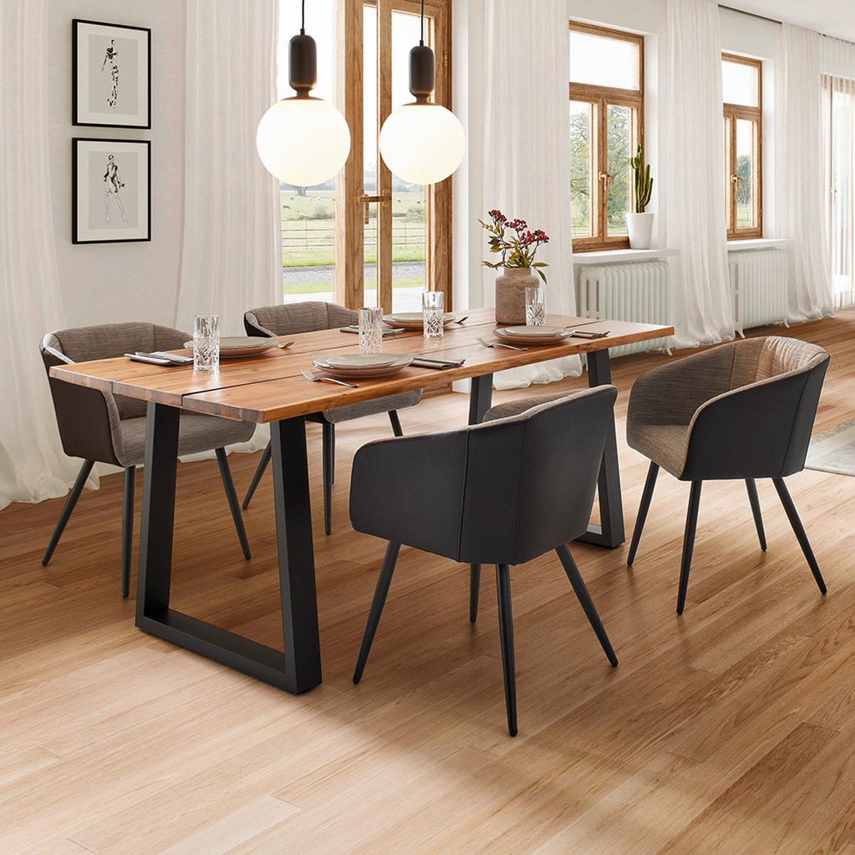 Jedálenská stolička Bianco pravá koža čierna - čierna/sivá, Modern, kov/koža (55,5/75,5/58cm) - Bessagi Home