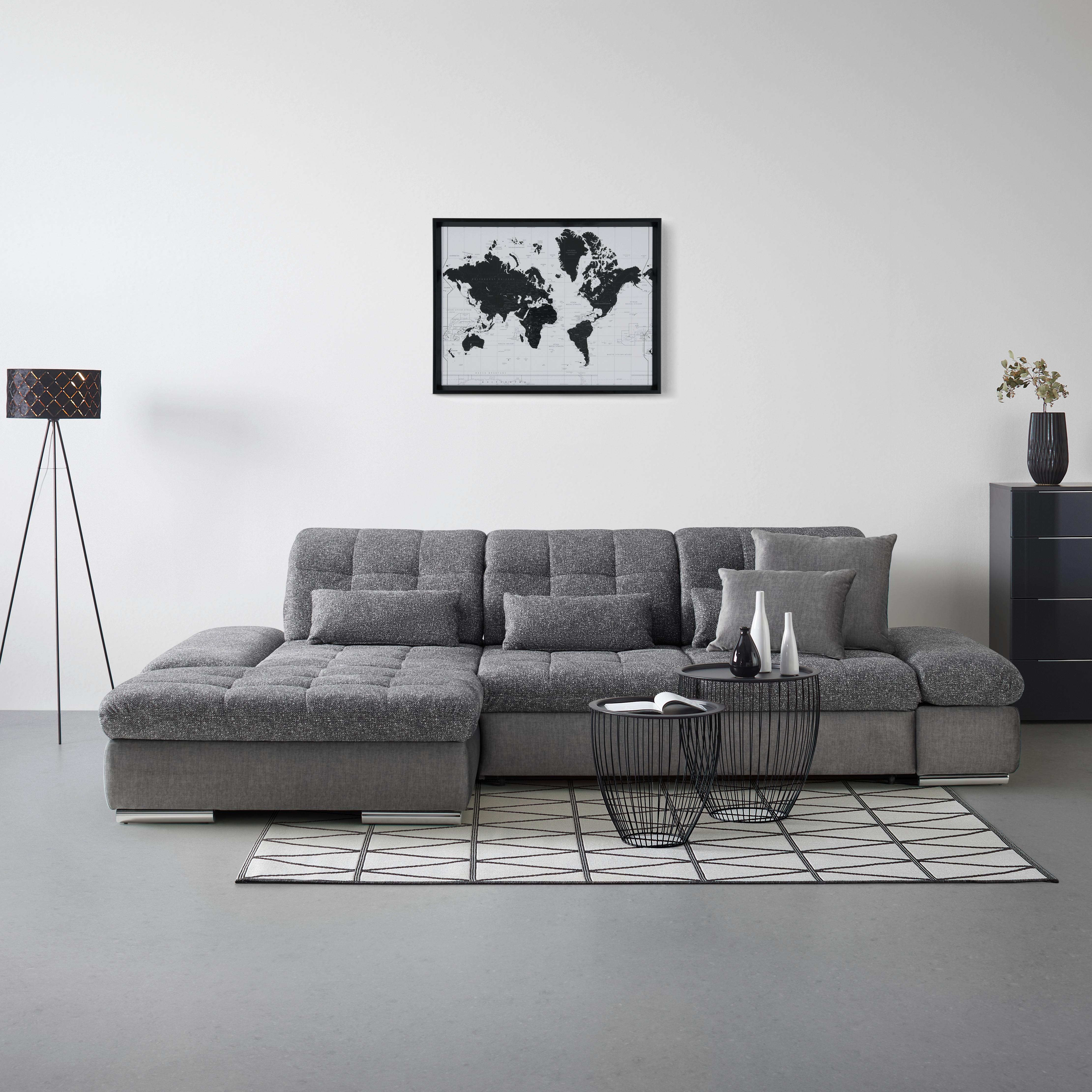 Rohová sedačka SANFINO, levá, grafitová / šedá - šedá/barvy grafitu, Konvenční, kov/dřevo (199/79-96/305cm) - Premium Living