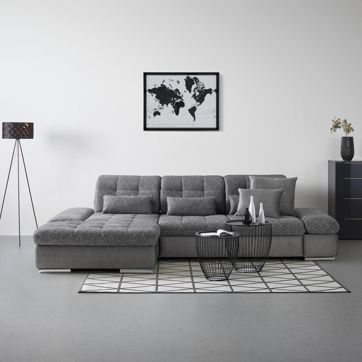 Rohová sedačka SANFINO, ľavá, grafitová / sivá - sivá/grafitová, Konventionell, kov/drevo (199/79-96/305cm) - Premium Living