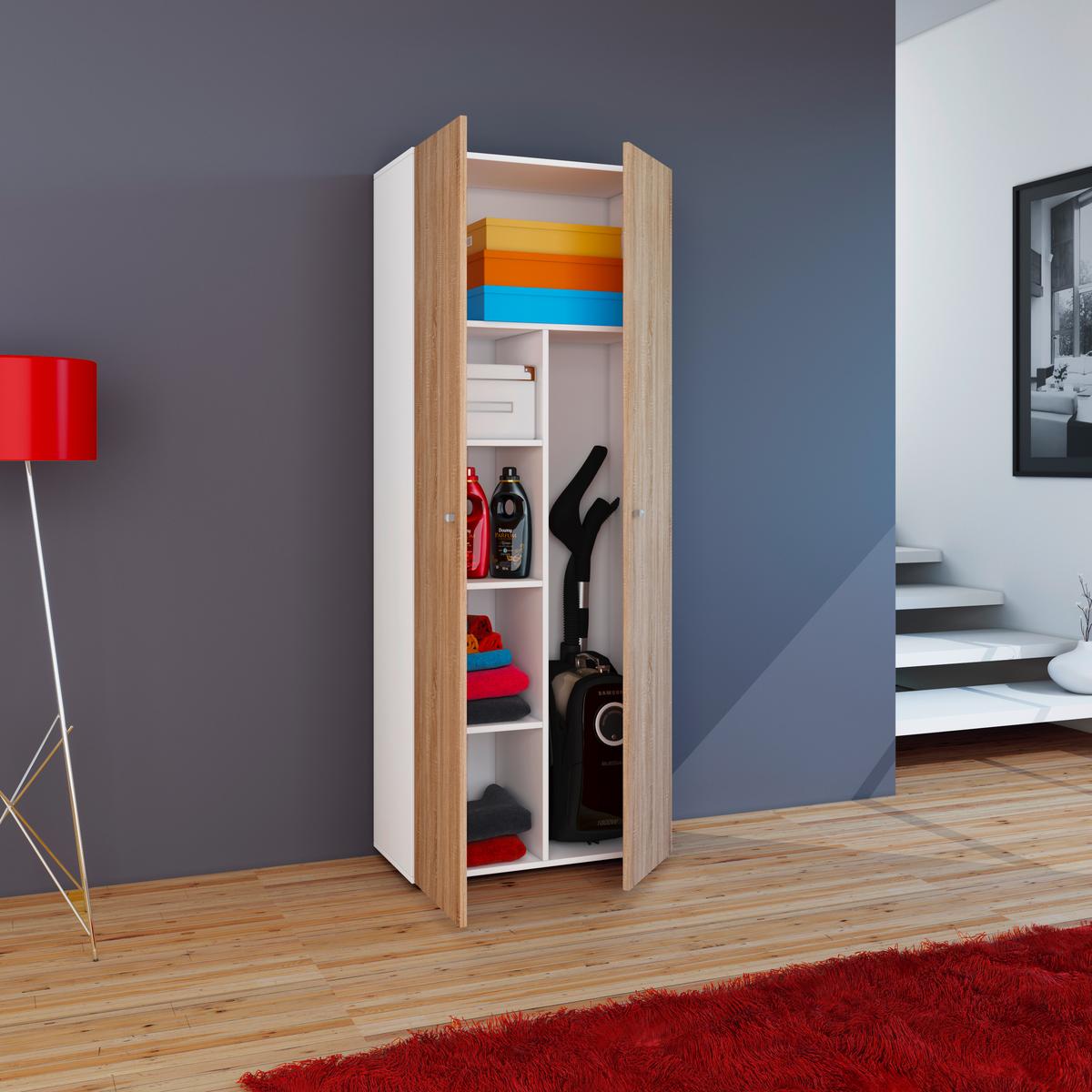 Mehrzweckschrank Vandol Weiß/Sonoma Eiche Dekor B:70cm - Weiß/Sonoma Eiche, Design, Holzwerkstoff (70/178/39cm) - MID.YOU