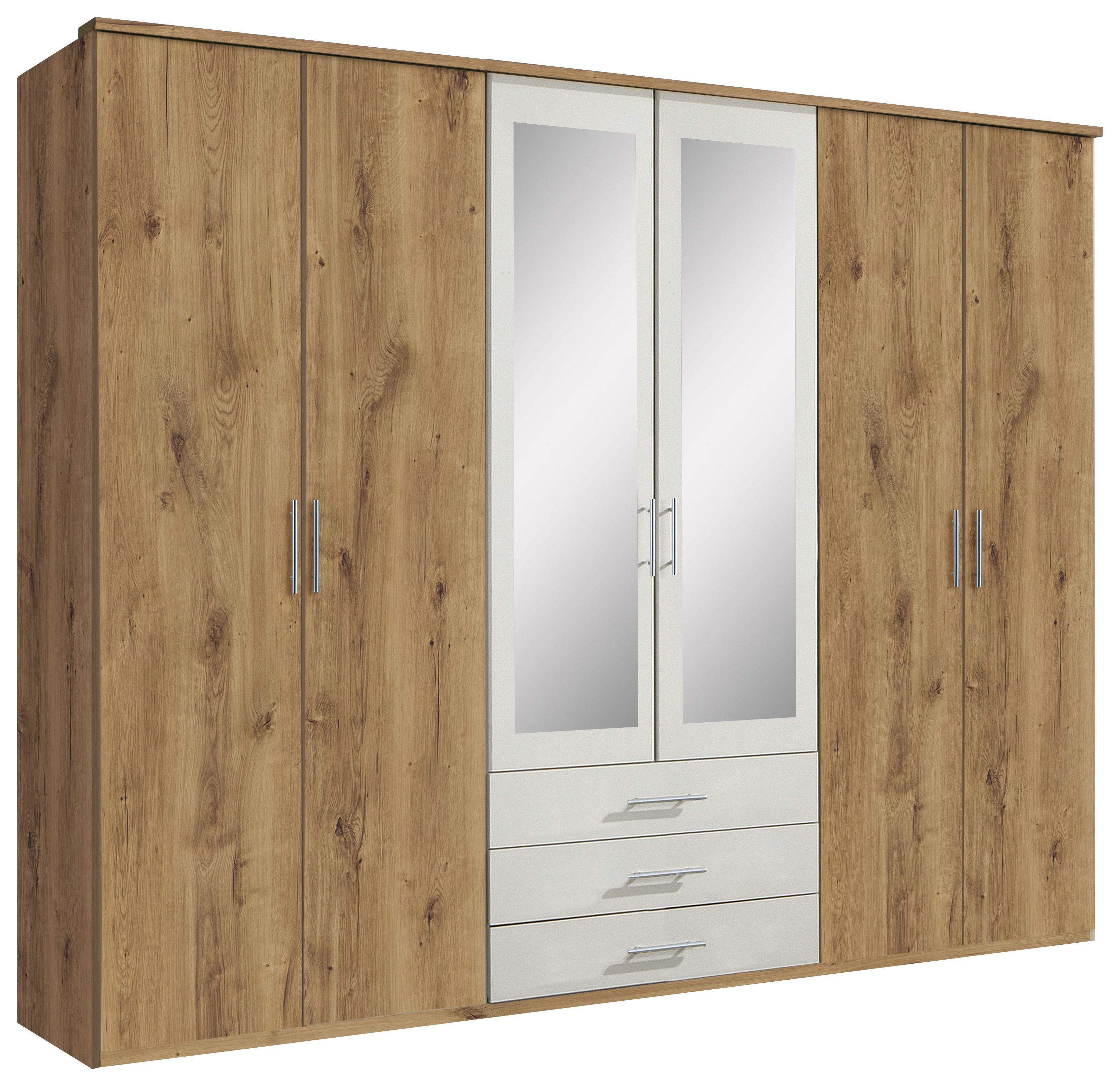 Kleiderschrank Ben B: ca. 270 cm Eiche Dekor - Eichefarben/Weiß, KONVENTIONELL, Glas/Holzwerkstoff (270/210/58cm) - Carryhome