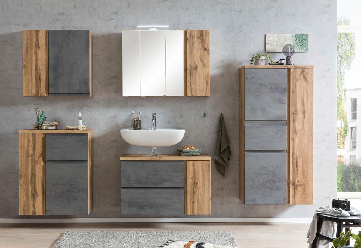 Midischrank Verese B: 65 cm Hellgrau/Eiche Wotan - Silberfarben/Eiche Wotan, MODERN, Holzwerkstoff (65/130/35cm) - Held