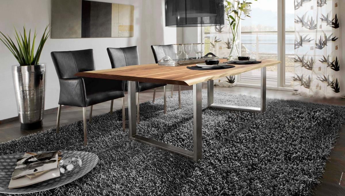 Esstisch Naturfarben /Silberfarben L: 160cm - Silberfarben/Naturfarben, MODERN, Holz/Metall (160/85/76cm) - MID.YOU