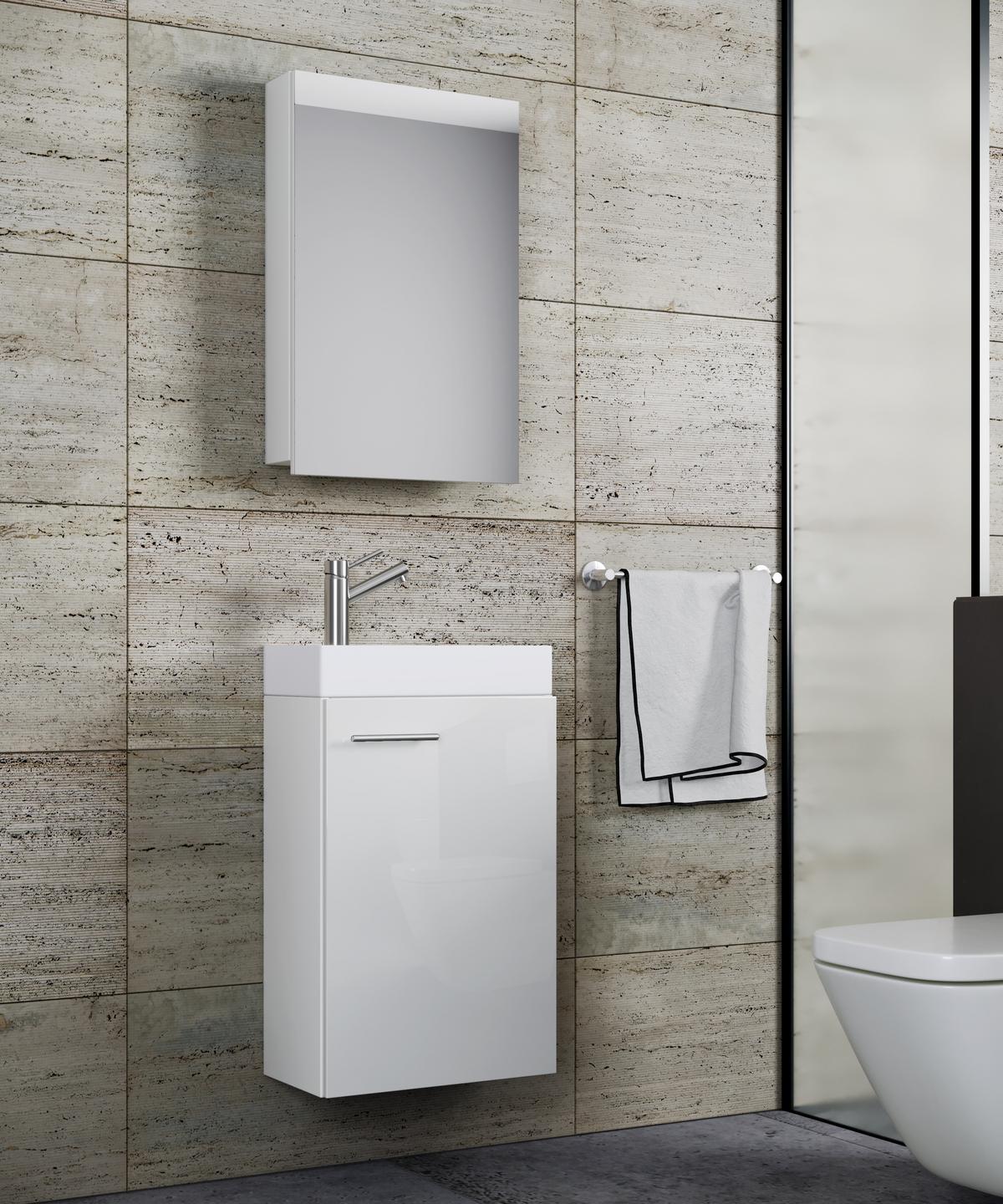 Badmöbel-Set Gäste WC 3-Tlg. Slito B: 41 cm Weiß - Weiß, KONVENTIONELL, Keramik/Holzwerkstoff (41cm) - MID.YOU