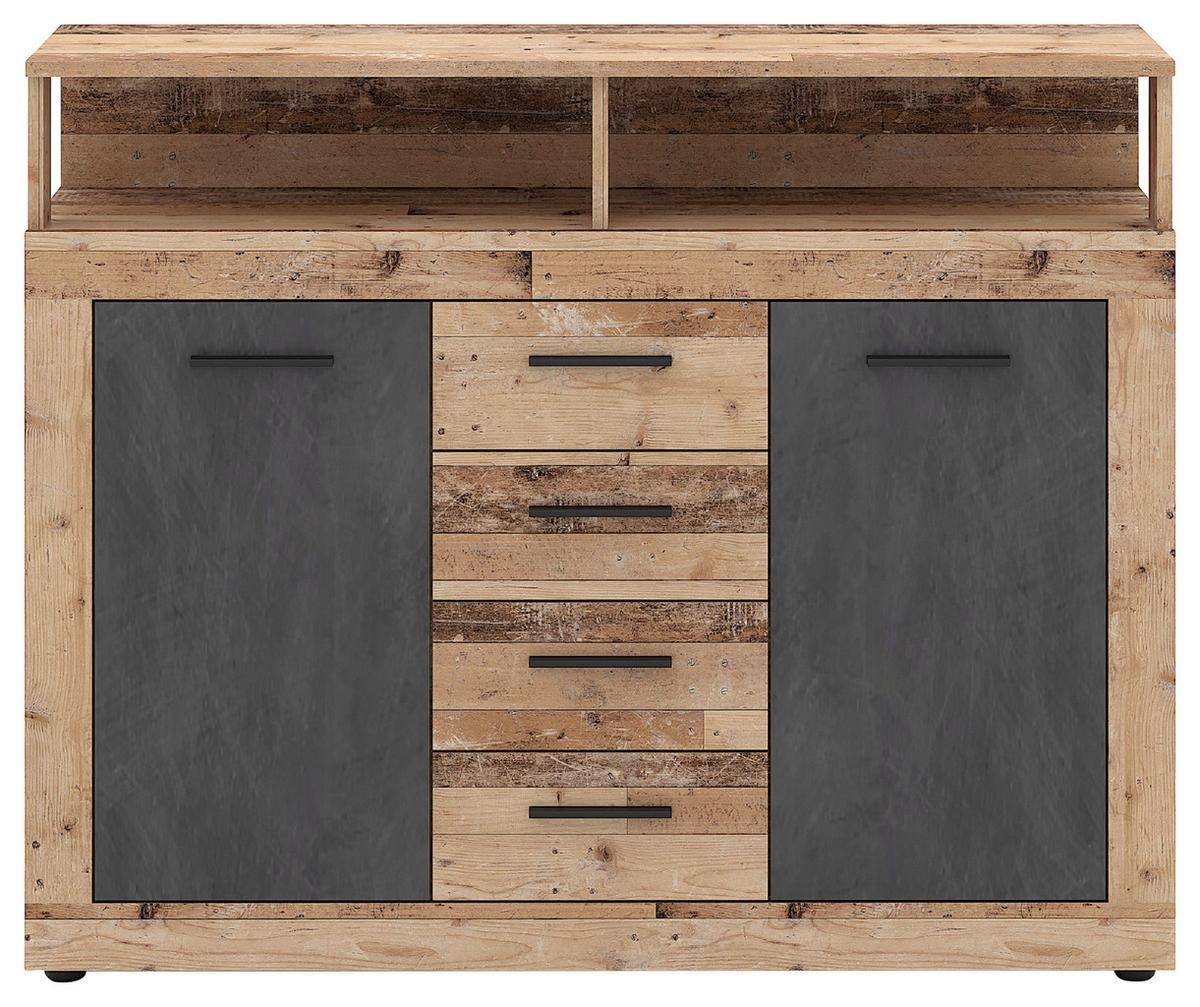 Kommode  119,5cm Luna B Anthrazit Eiche Dekor - Eichefarben/Anthrazit, Design, Holzwerkstoff (119,5/96,8/32cm) - MID.YOU