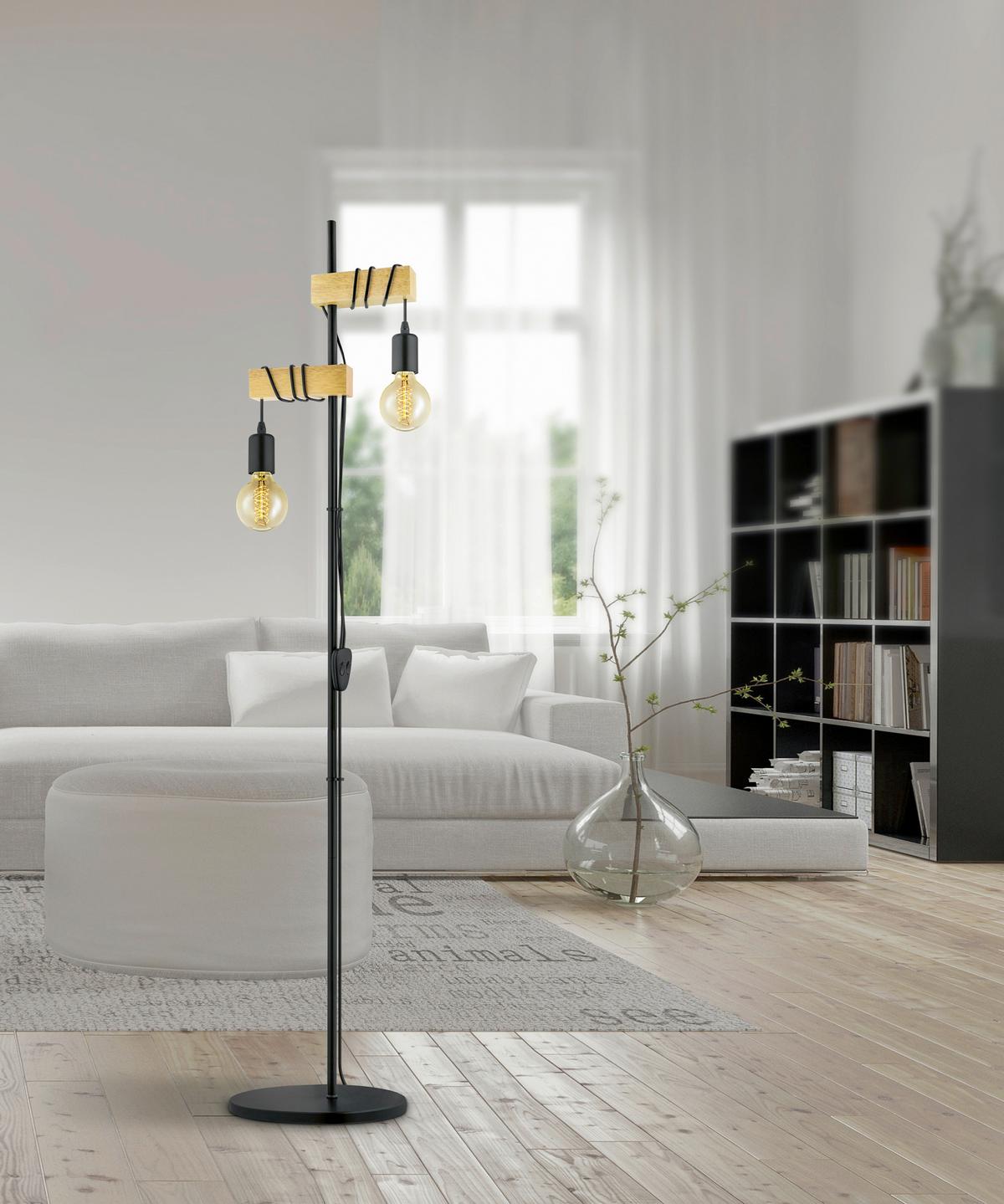STOJACIA LAMPA TOWNSHEND - hnedá/čierna, Konventionell, kov/drevo (20,5/25/166,5cm) - Eglo