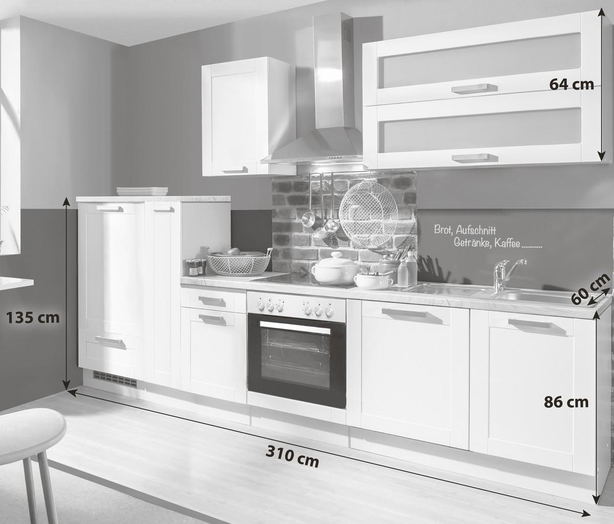 Küchenblock White-Premium - Weiß/Sonoma Eiche, KONVENTIONELL, Holzwerkstoff (310cm) - Menke