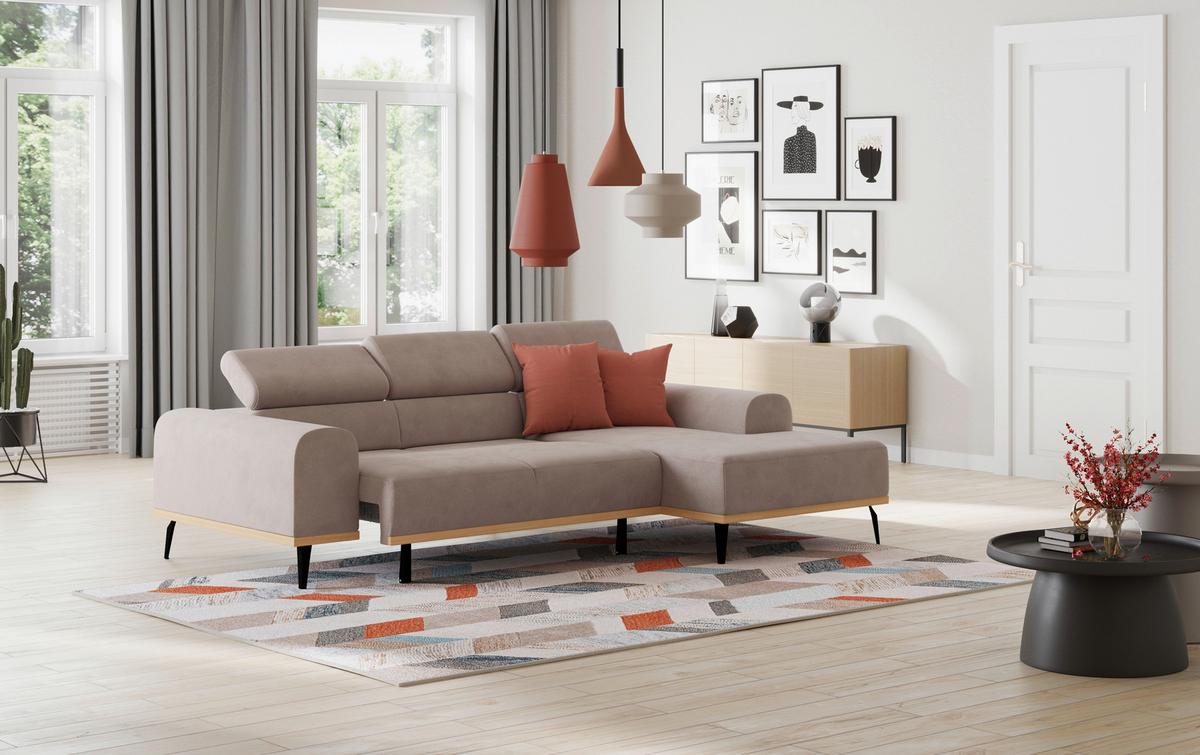 Ecksofa Sandfarben Mit Sitzvorzug S: 244x157 Cm - Sandfarben/Schwarz, KONVENTIONELL, Textil (244/157cm) - Cotta