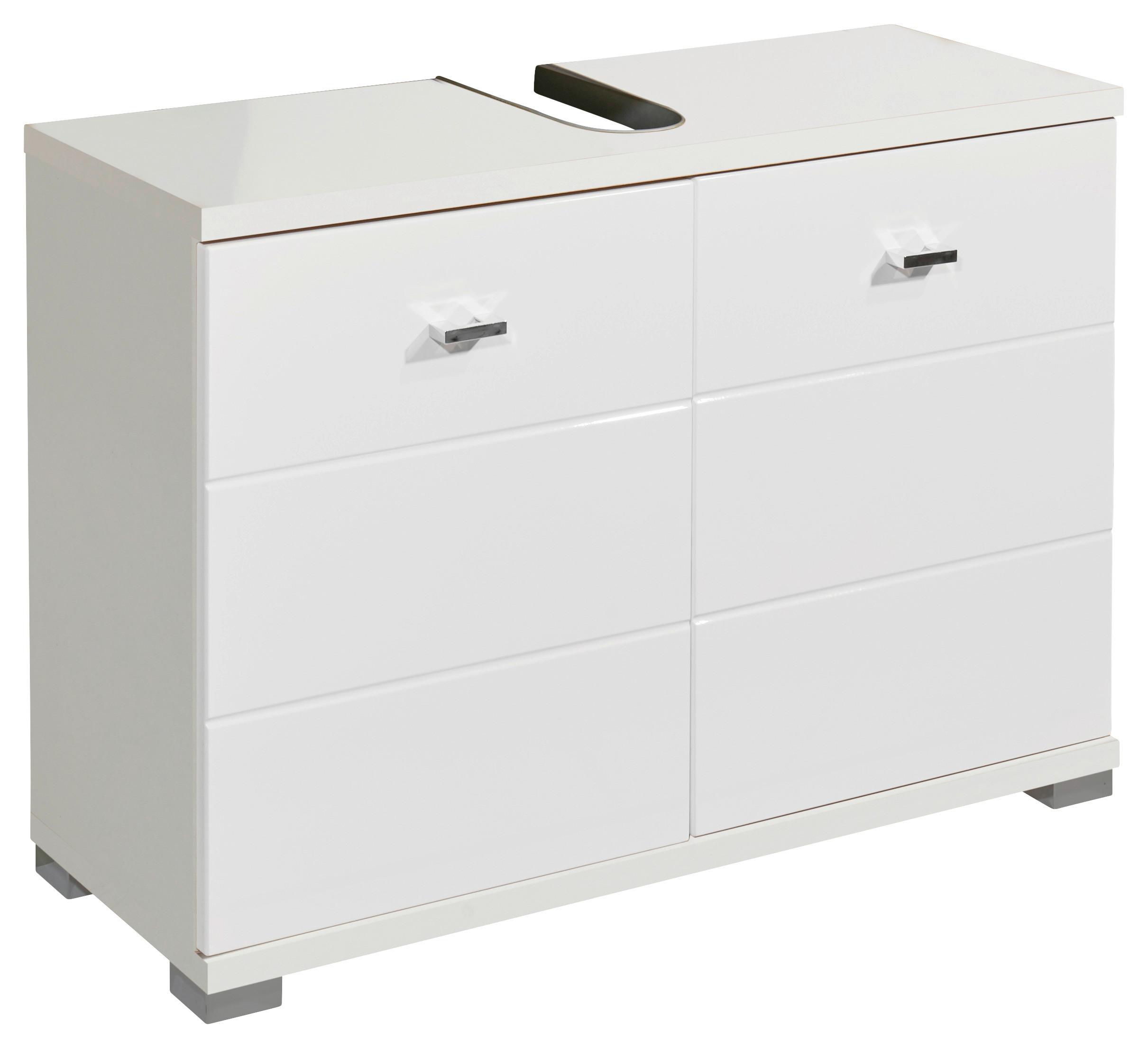 Waschbeckenunterschrank Pool B: 80 cm Weiß Stehend - Weiß Hochglanz/Silberfarben, Basics, Holzwerkstoff (80/57/31cm) - Livetastic
