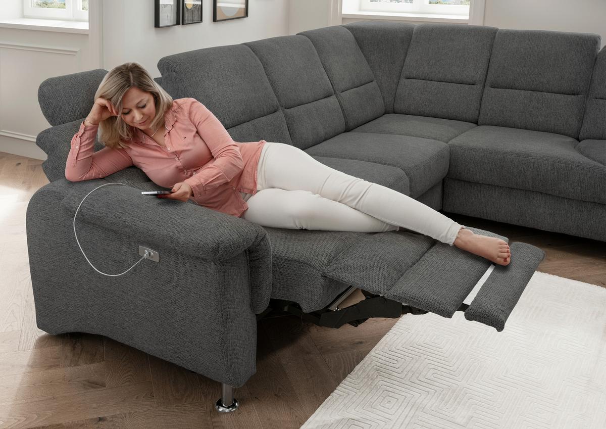 Ecksofa mit Relaxfunktion Parole Anthrazit Chenille - Chromfarben/Anthrazit, MODERN, Textil (275/236cm) - Livetastic