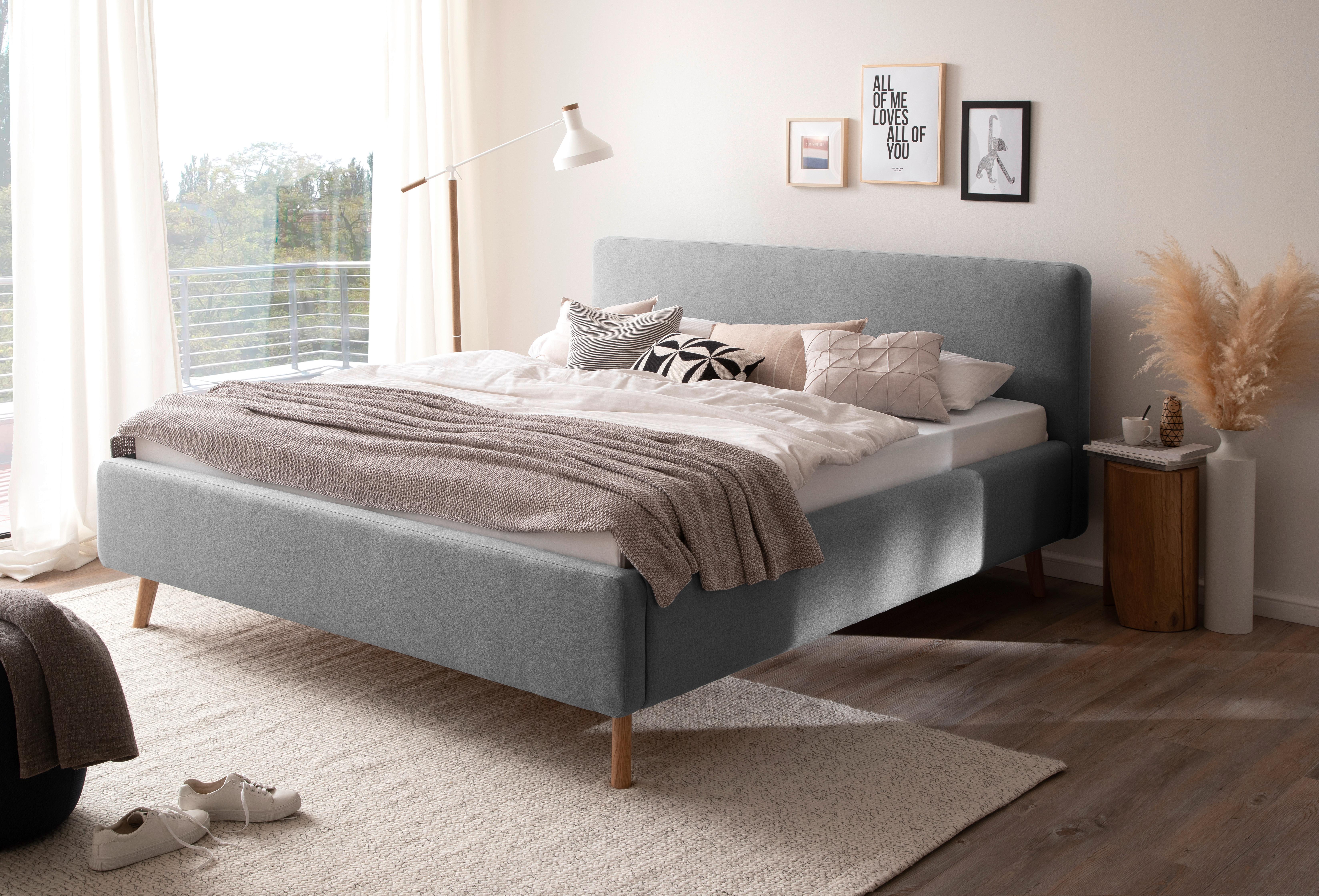 Polsterbett Mattis 160x200cm Hellgrau, inkl. Bettkasten - Eichefarben/Hellgrau, Design, Holz/Textil (160/200cm) - Livetastic