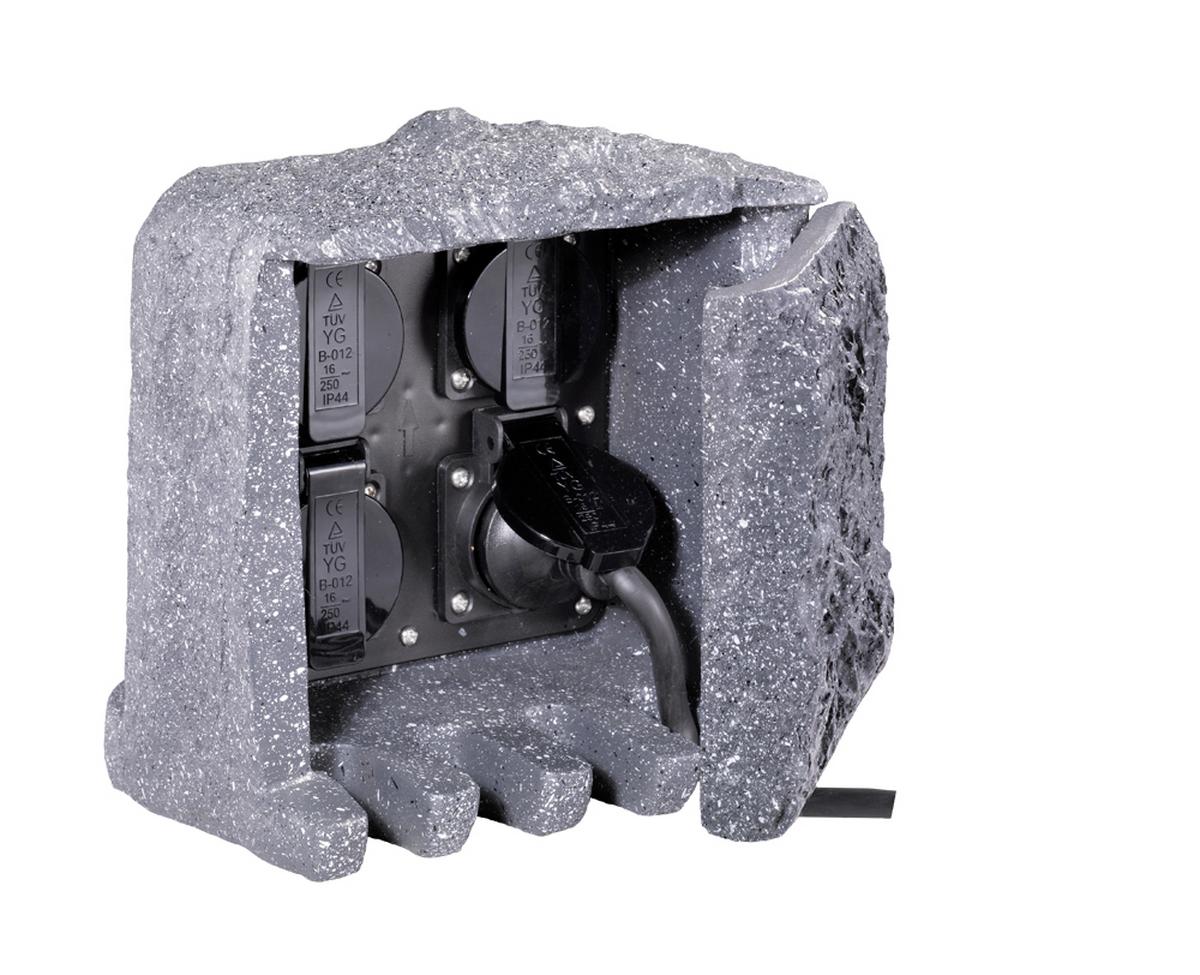 Gartensteckdose Grau 4-Fach, Schukostecker - Grau, LIFESTYLE, Kunststoff (19,0/20,0/20,0cm) - Trio Leuchten