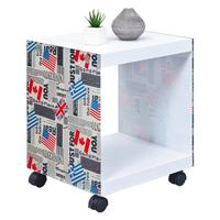 Couchtisch mit Ablagefach + Rollen Flagcube, Weiß/Mix - Blau/Rot, Basics, Glas/Holzwerkstoff (38/33,50/46cm) - MID.YOU