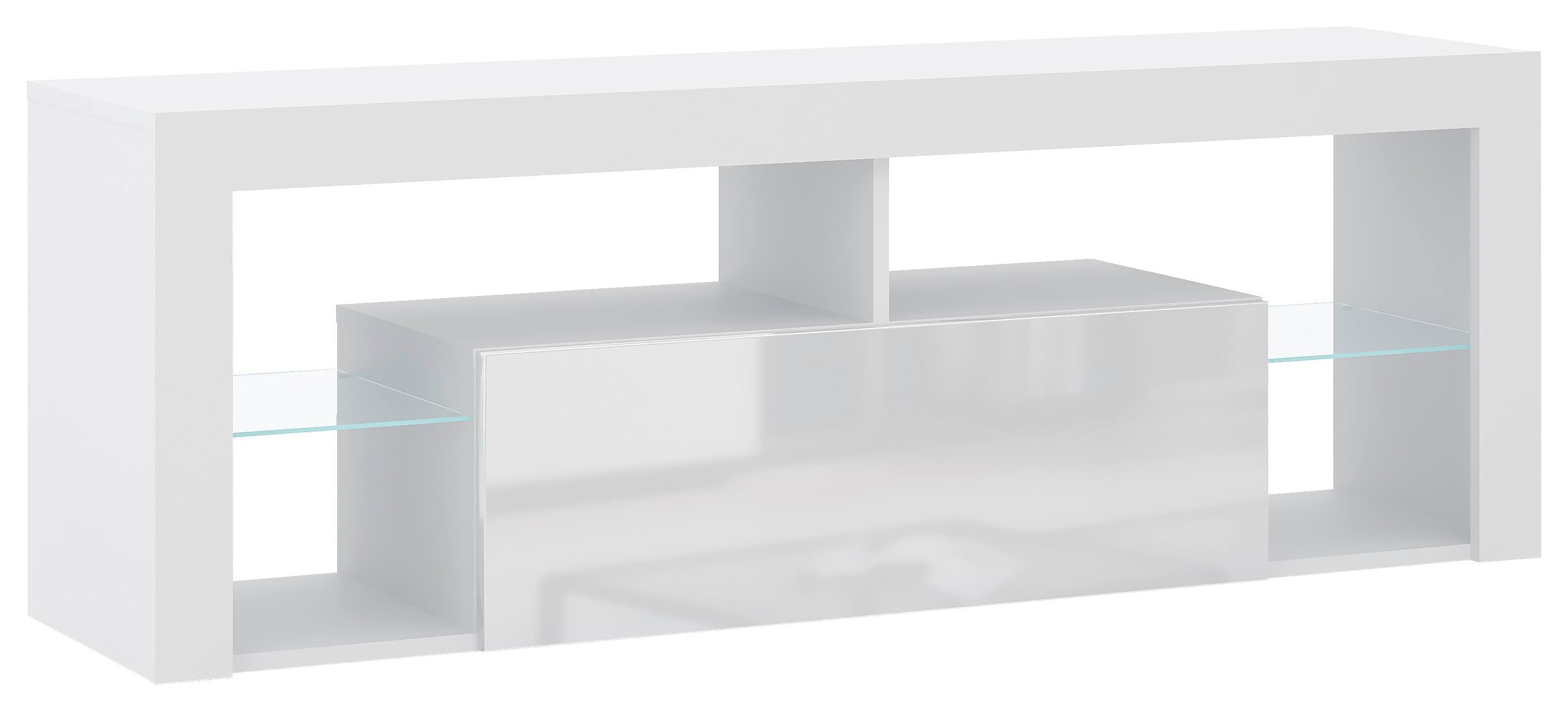 Lowboard Everest 140 - Schwarz/Weiß, Design, Glas/Holzwerkstoff (140/50,5/35cm) - Livetastic