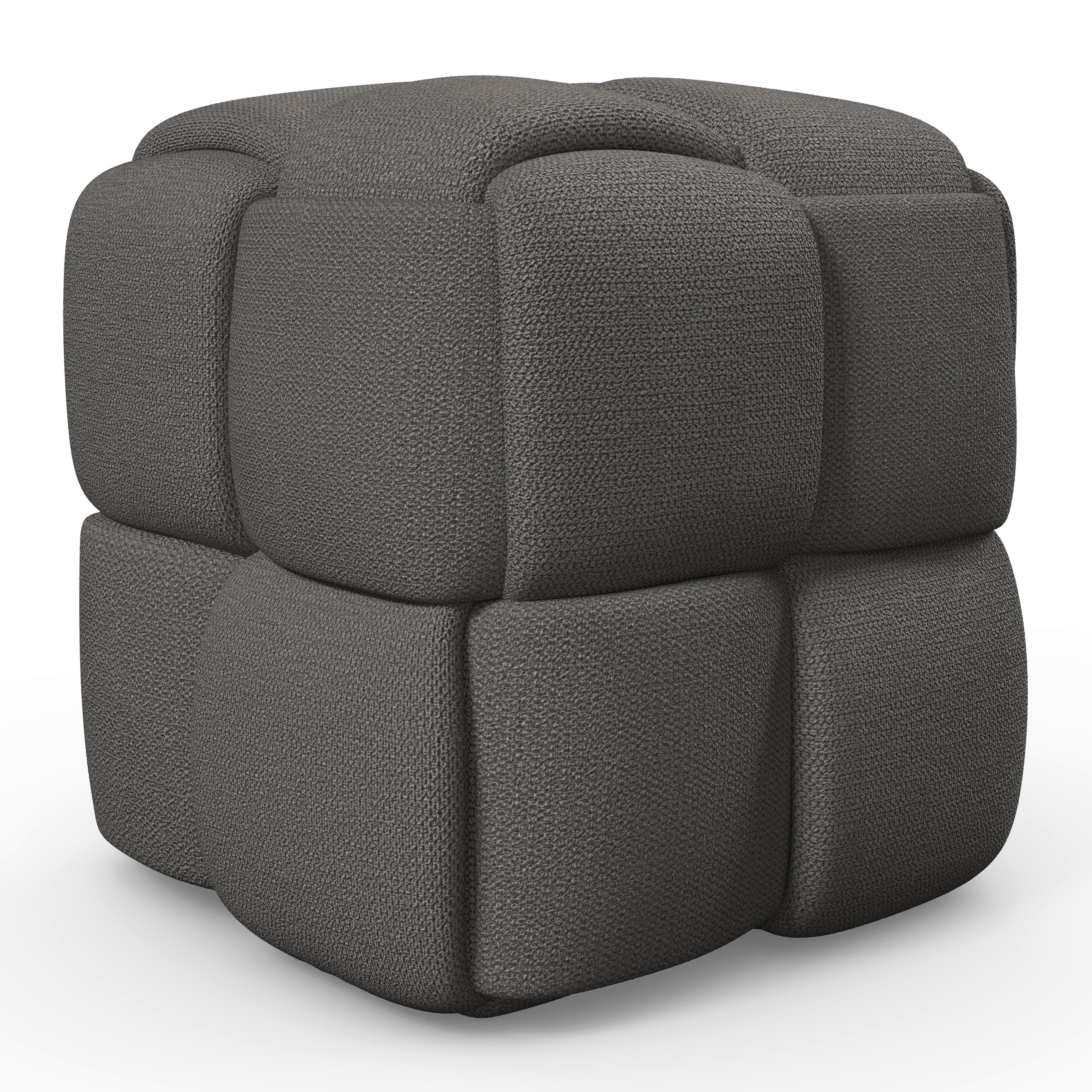 Taburet ELLA tmavá sivá bouclé - čierna/tmavosivá, Modern, drevo/textil (45/45/45cm) - Bessagi Home