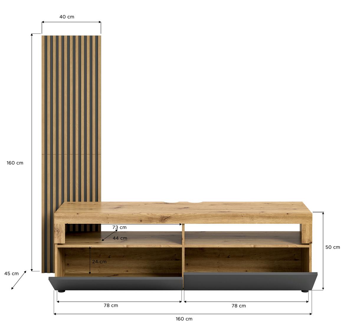 NÍZKA KOMODA OKAI - antracitová, Konventionell, kompozitné drevo/plast (160/90/45cm) - MID.YOU