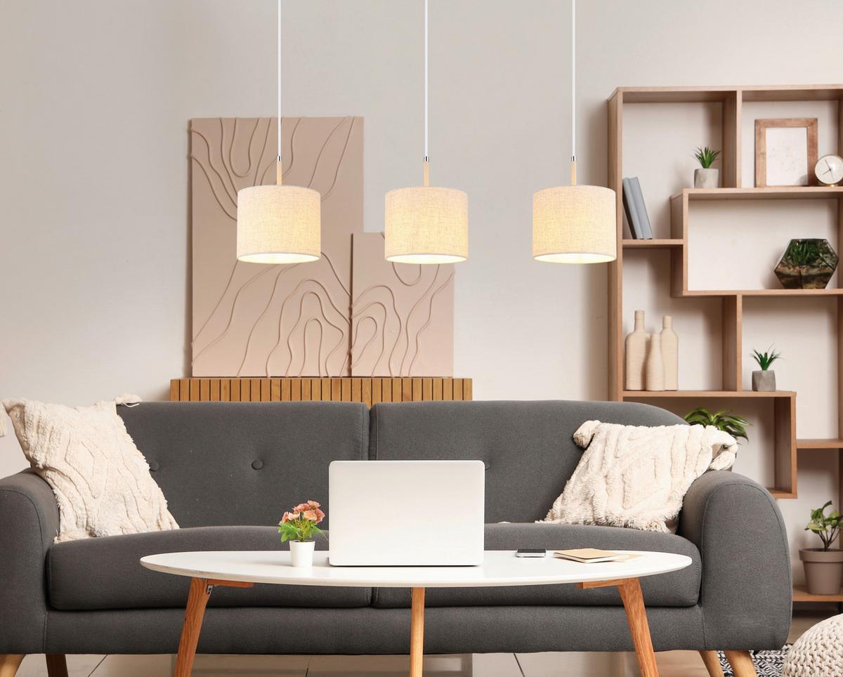 ZÁVESNÉ SVIETIDLO DELEON - piesková/biela, Design, kov/textil (90/20/120cm) - Globo