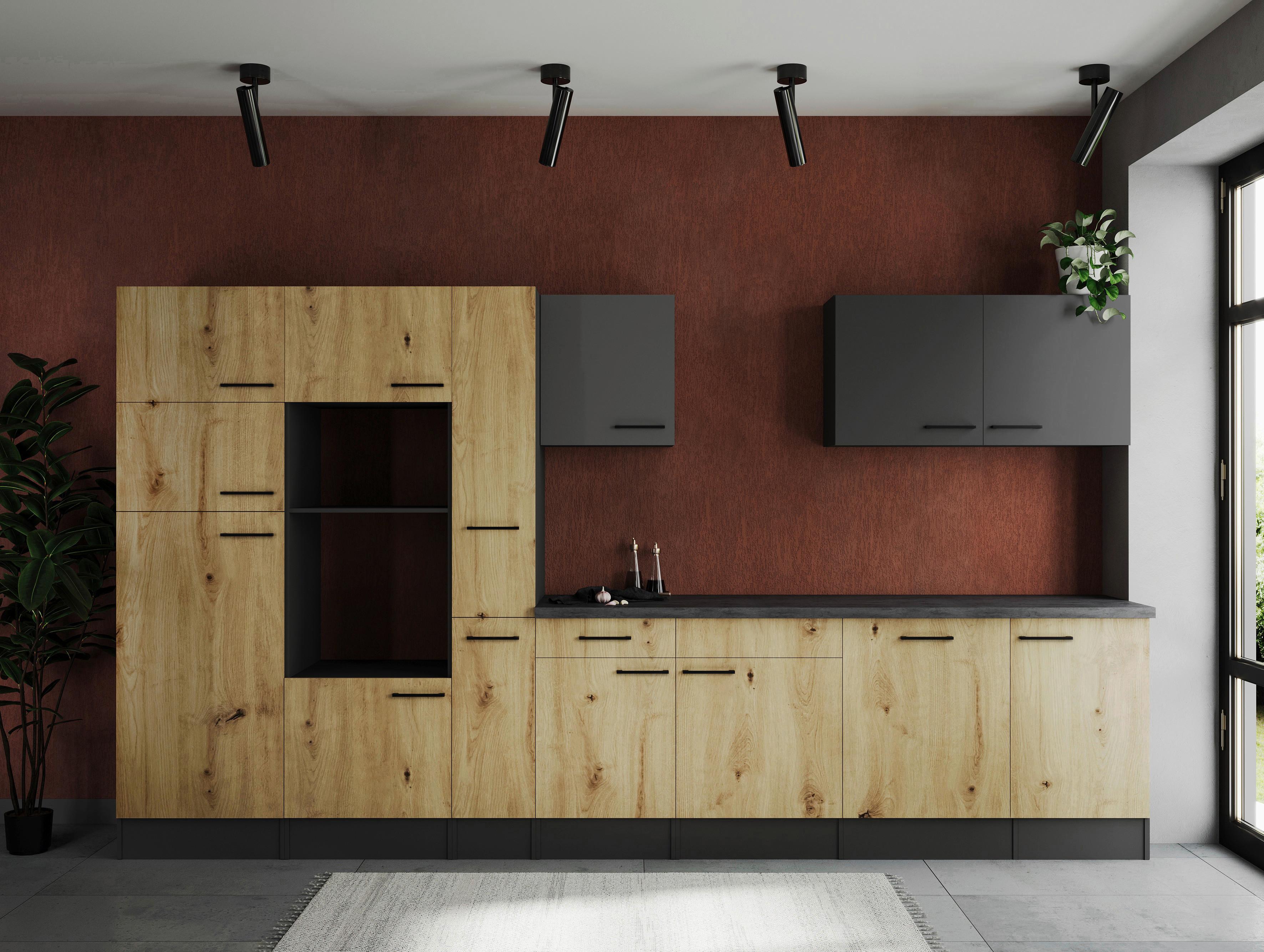 Küchenleerblock Oliver Grau, Artisan Dekor B: 370 Cm - Eiche Artisan/Grau, Design, Holzwerkstoff (370cm) - Respekta