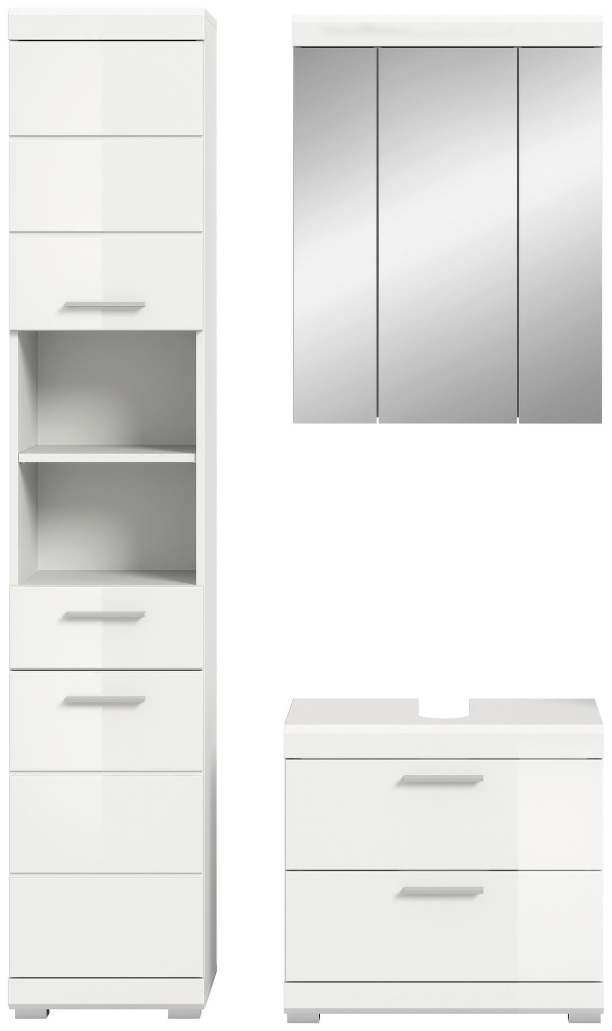 Badezimmer Scout Weiß B: 97 cm - Weiß Hochglanz/Silberfarben, MODERN, Glas/Holzwerkstoff (97cm) - MID.YOU