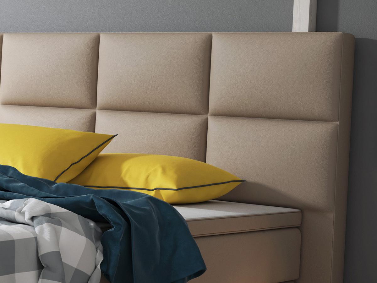 Boxspringbett mit Topper / Matratze 180x200 cm Miami - Silberfarben/Cappuccino, KONVENTIONELL, Leder/Textil (200/125/210cm) - MID.YOU