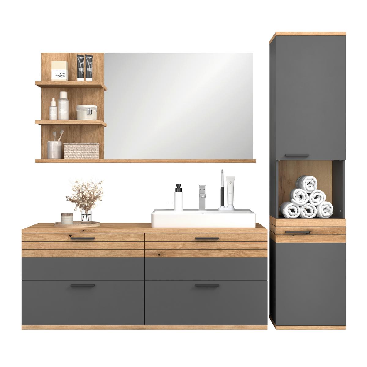 Waschbeckenunterschrank Cotia Cotlu B: 57 cm Anthrazit - Eichefarben/Anthrazit, MODERN, Keramik/Holzwerkstoff (140/57/48cm) - James Wood