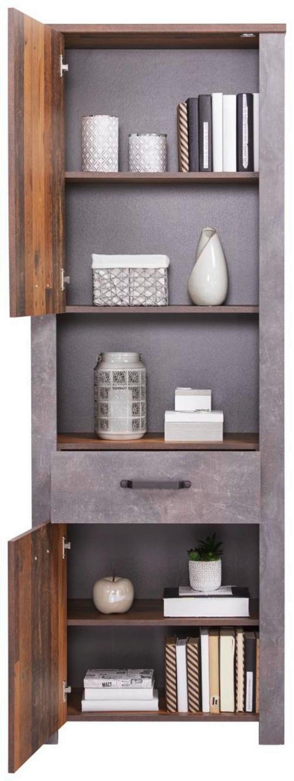 Mehrzweckschrank Ontario Old Style Deko Bxh 71,4x200 Cm - Dunkelgrau/Eichefarben, Trend, Holzwerkstoff (71,4/200/41,5cm) - Ondega