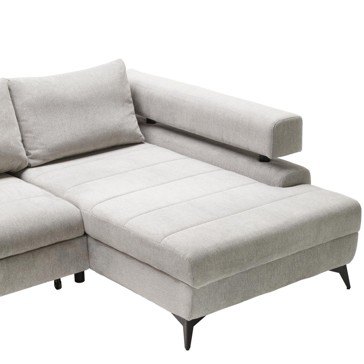 Rohová sedačka ROSALIE, pravá s úložným prostorem a lůžkem - černá/světle šedá, Konvenční, kov/textil (265/184cm)