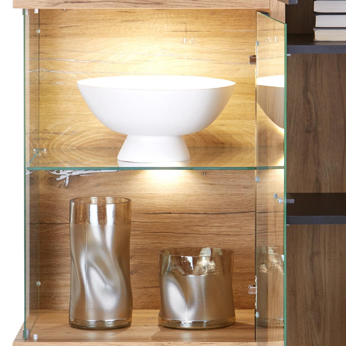 Vitrine Miron B: 86,7 cm Schwarz/Flagstaff Eiche - MODERN, Glas/Holzwerkstoff (86,7/200,6/41,6cm)