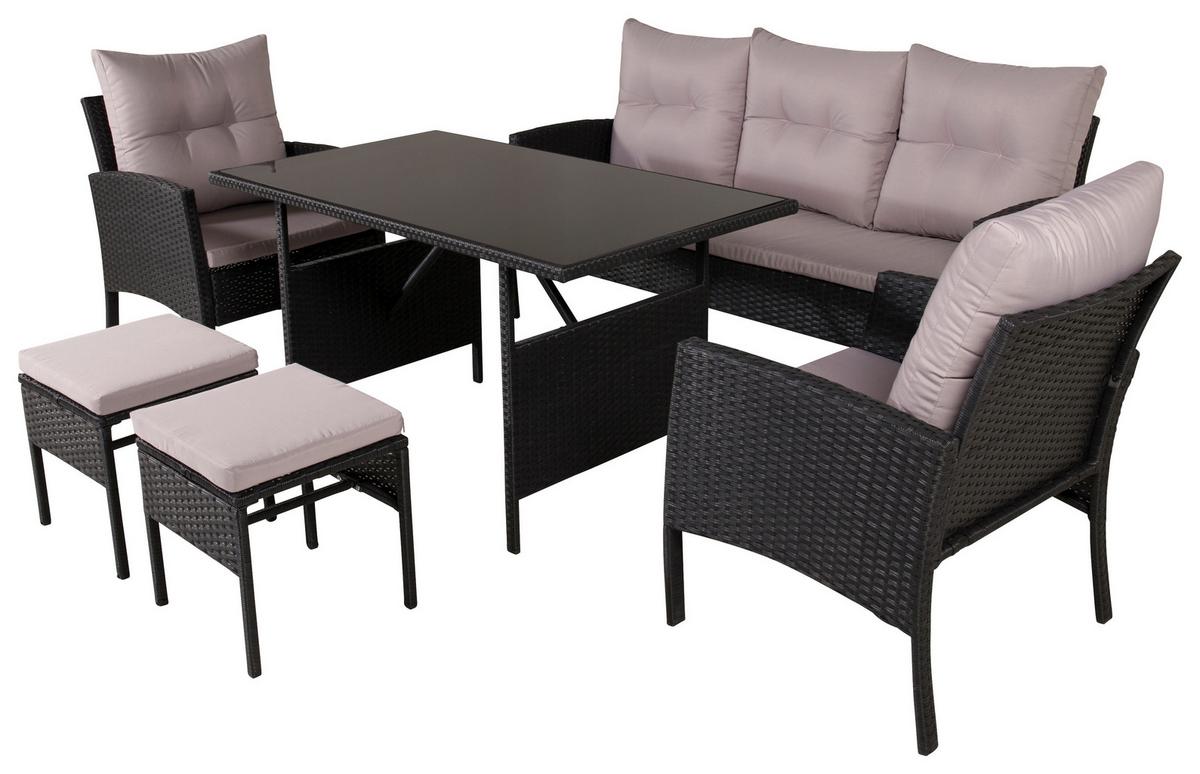 Dining-Loungeset Knock - Schwarz/Grau, KONVENTIONELL, Kunststoff - Gardenson