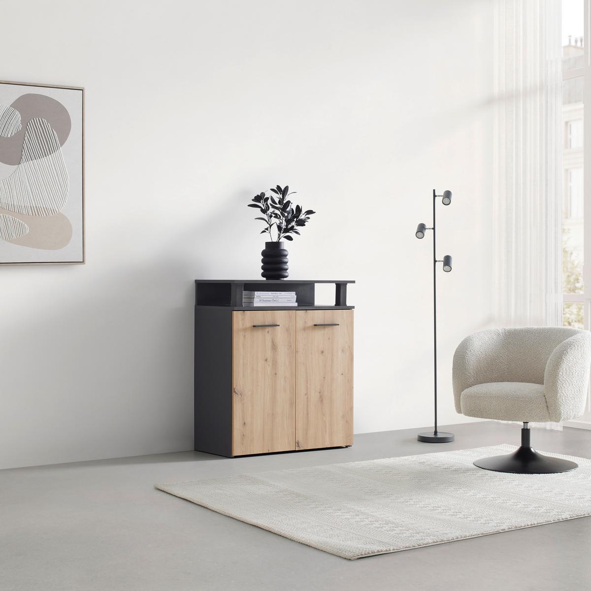 Komoda MONTANA Anthracit/dub Artisan - šedá/černá, Moderní, kompozitní dřevo/plast (78/90/38cm) - Based