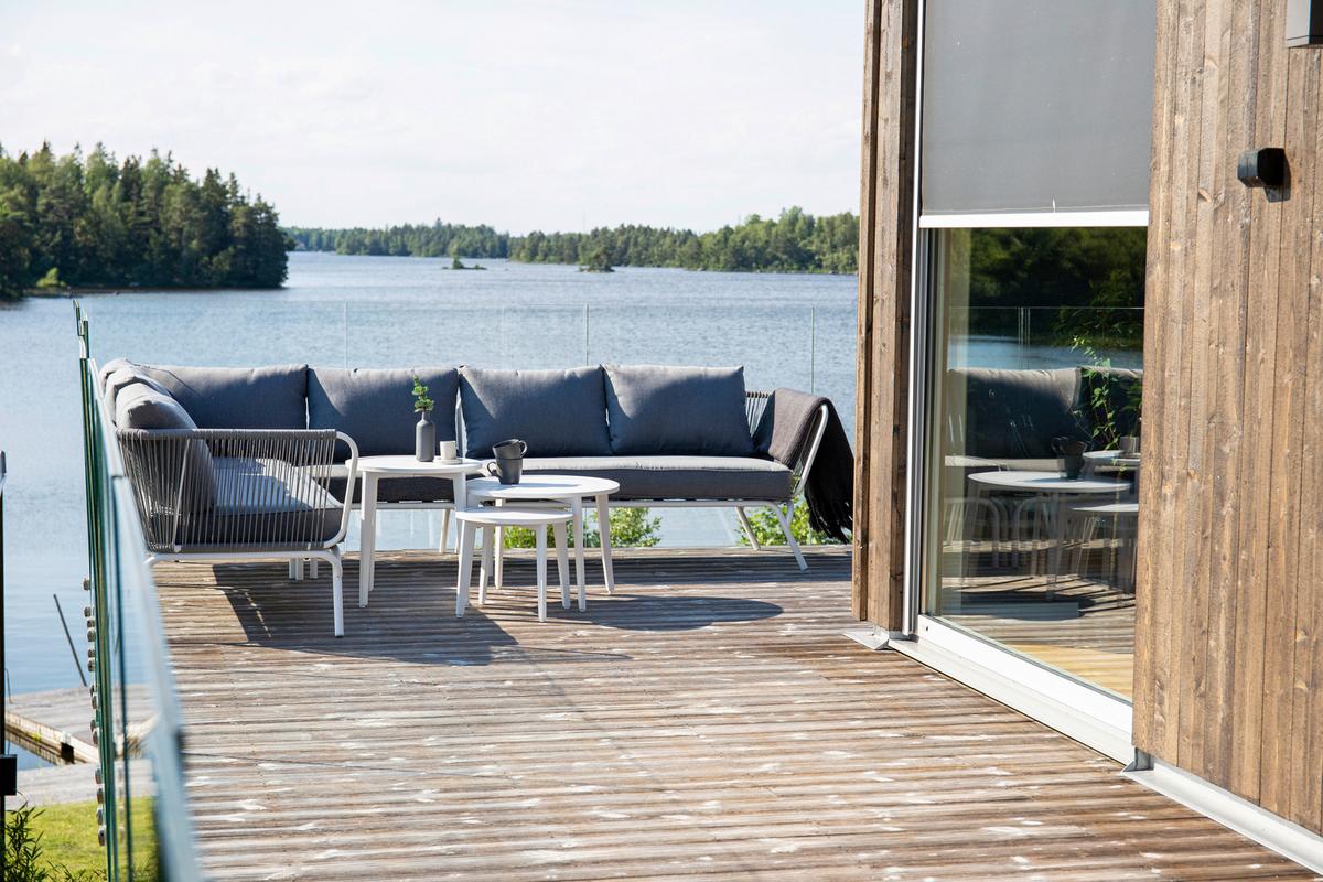 Loungegarnitur 4-tlg Roxo Metall/textil Mit Kissen - Weiß/Grau, KONVENTIONELL, Textil/Metall - Gardenson