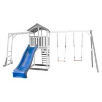 Spielhaus Climbing & Double Swing aus Zedernholz - Blau/Weiß, Basics, Holz (519/241.9/349cm)