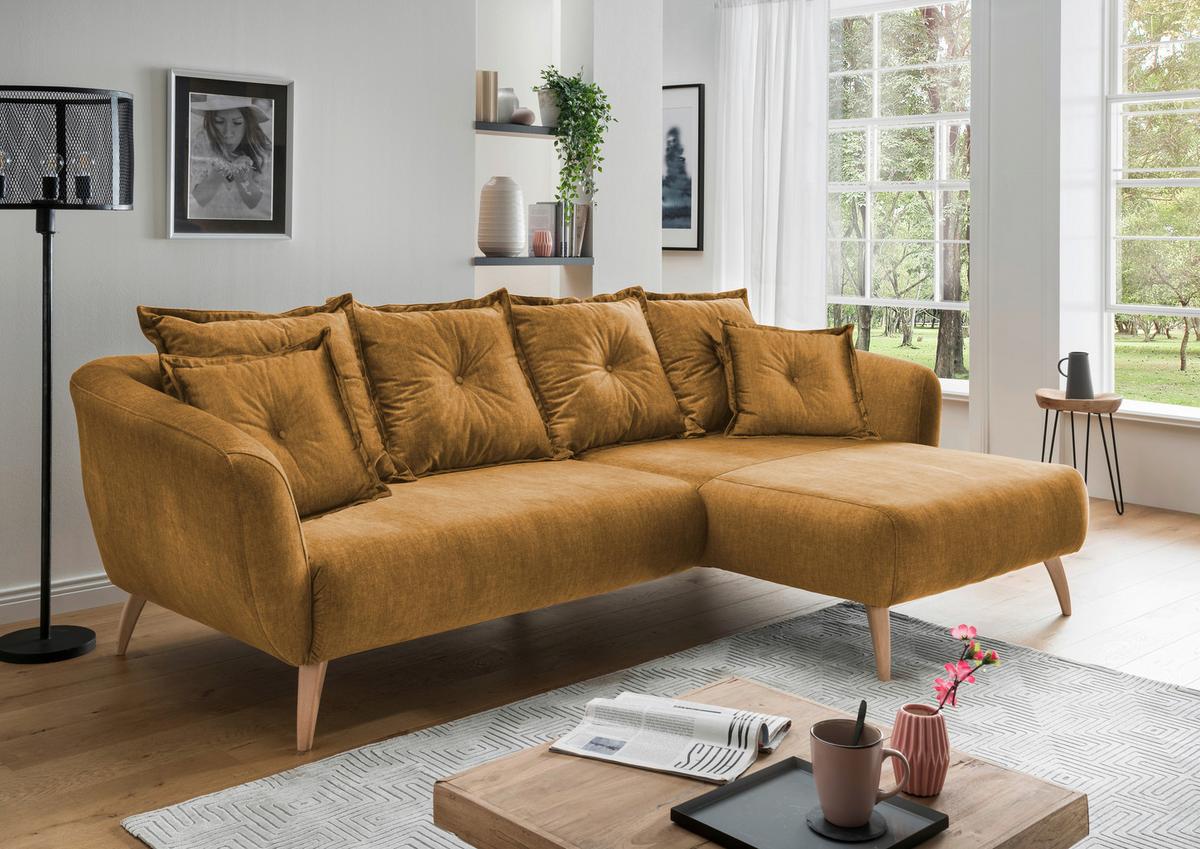Ecksofa Baggio Gelb S: 277/162 cm - Gelb/Buchefarben, MODERN, Holz/Textil (277/162cm) - Livetastic