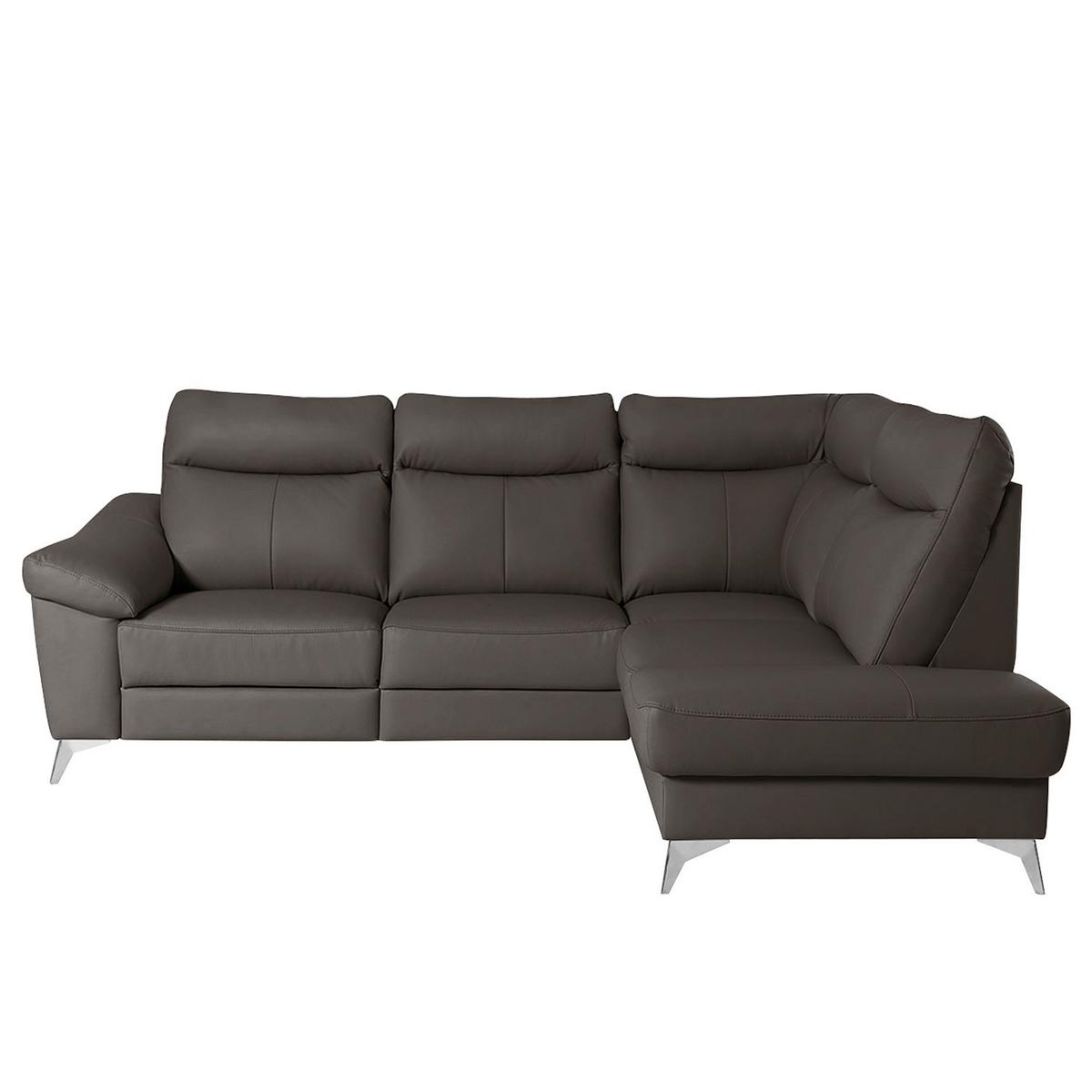 Ecksofa Luna Teilleder Dunkelbraun 242x194 - Chromfarben/Dunkelbraun, Design, Leder/Textil (242/194cm) - Livetastic