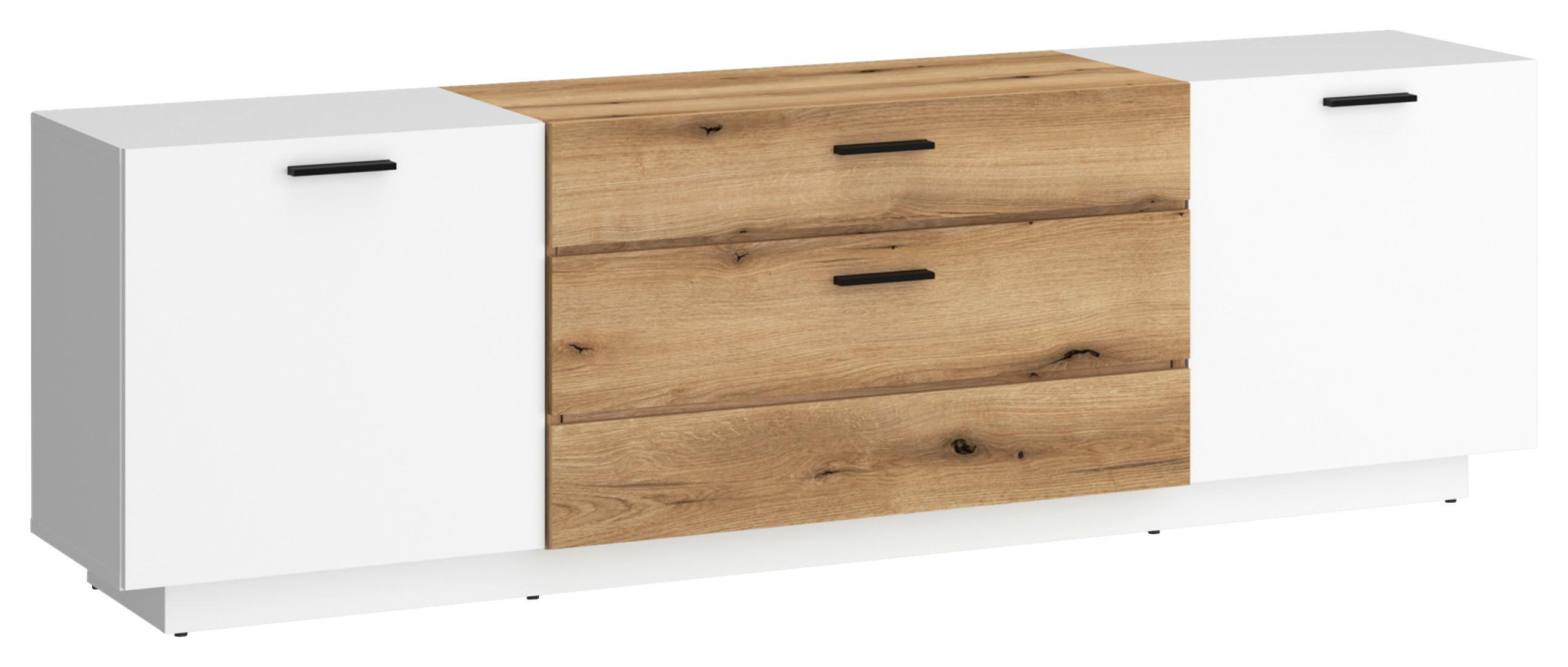 Tv-element Dalano Weiß/eichefarben B: 175,9 Cm - Eichefarben/Schwarz, Trend, Holzwerkstoff (175,9/55,5/41,6cm) - MID.YOU