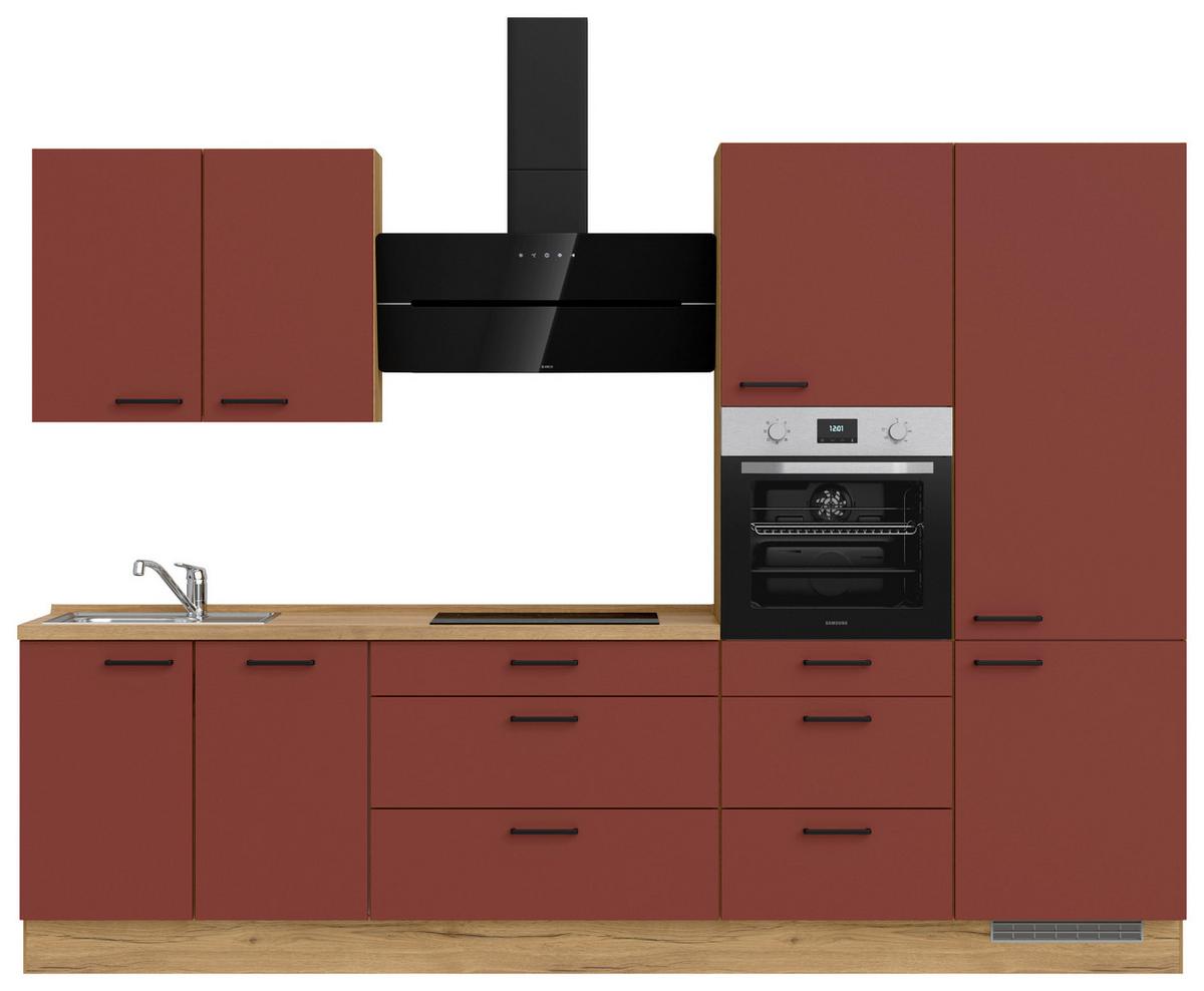 Küchenleerblock Easytouch High-Line, H4 Rechts - Eichefarben/Rot, MODERN, Holzwerkstoff (300cm) - Nobilia