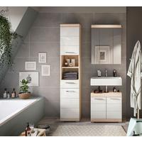 Badezimmer Lambada Eiche Dekor/Weiß B: 97 cm - Weiß Hochglanz/Silberfarben, MODERN, Glas/Holzwerkstoff (97cm) - MID.YOU