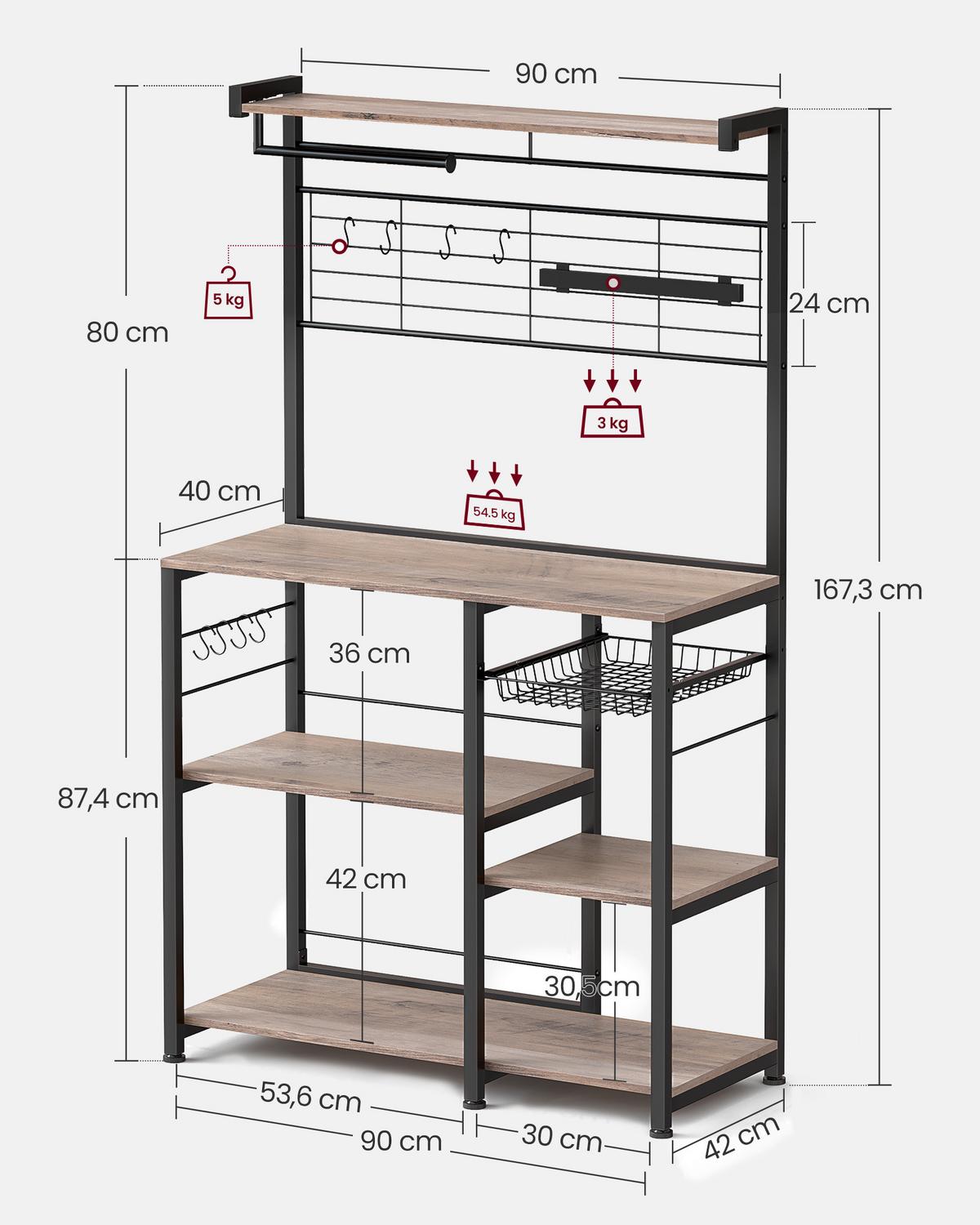 Regal Kitchen Shelf - Greige/Schwarz, MODERN, Holzwerkstoff/Metall (90/167/42cm) - MID.YOU