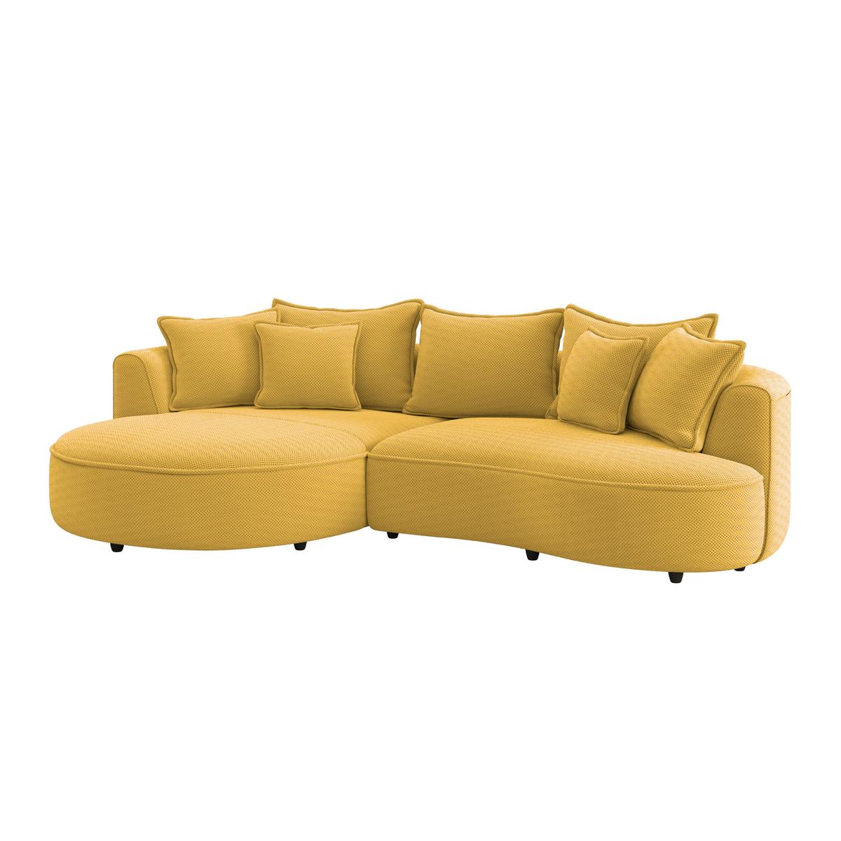 Rohová sedačka LEVI, levá hořčicově žlutá, se 7 polštáři - černá/hořčicově žlutá, Moderní, textil/plast (168/287cm)