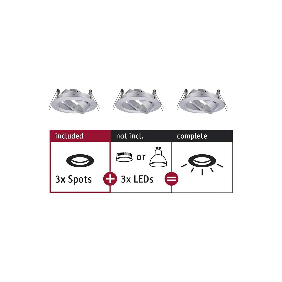 Deckenleuchte 3er-set Ø 8,4 Cm Ohne Leuchtmittel, Rund - Alufarben, Basics, Metall (8,4cm) - Paulmann