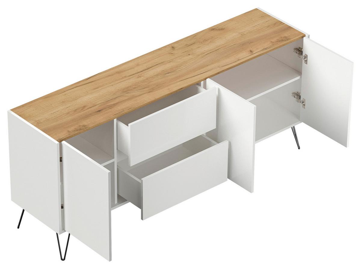 Sideboard Posseik Industrial Eichefarben/weiß B: 177 Cm - Weiß Hochglanz/Eichefarben, Design, Holzwerkstoff (177/75,8/42cm) - P & B