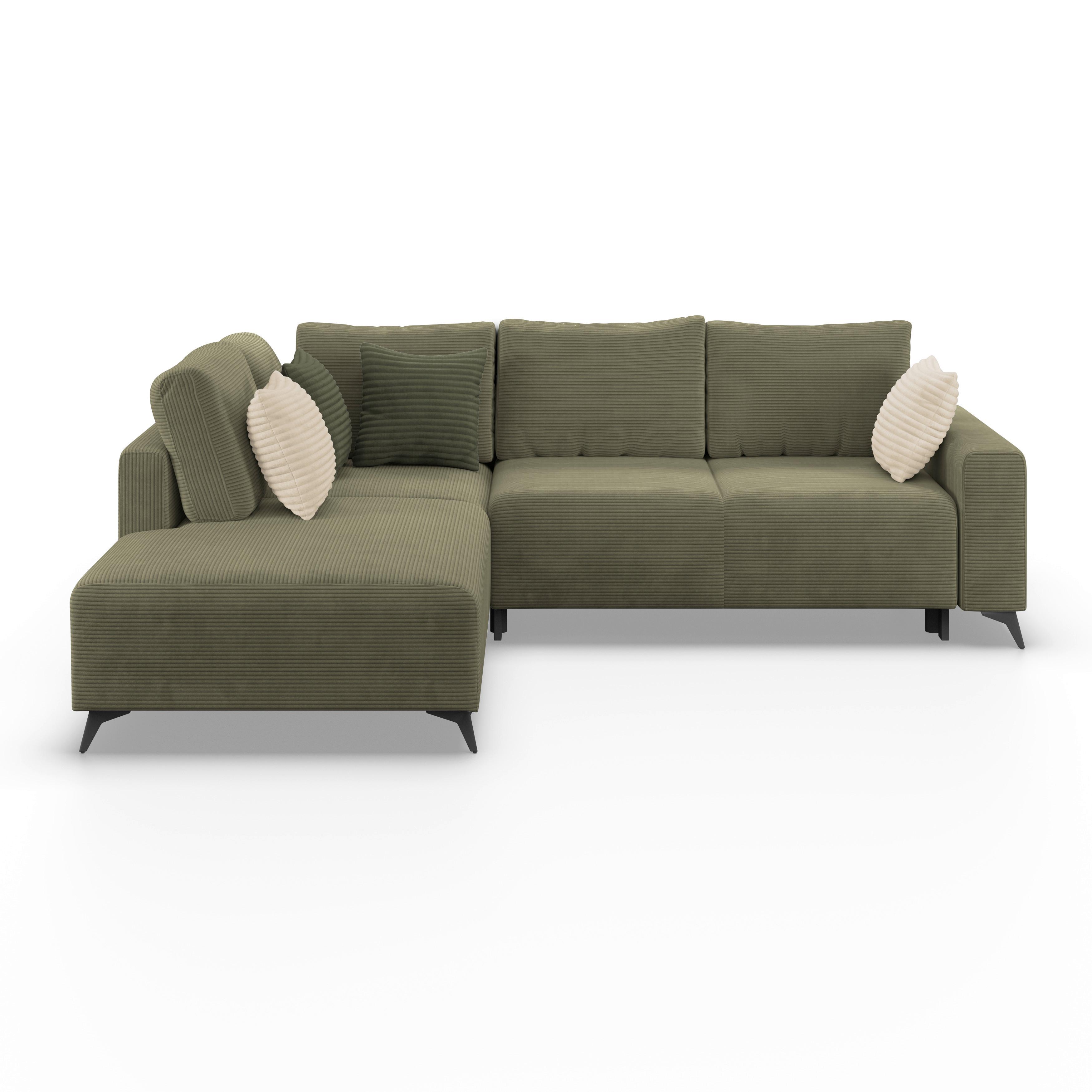 Ecksofa Mit Schlaffunktion Lincoln Grün Cord 212x270 Cm - Schwarz/Grün, MODERN, Textil (212/270cm)
