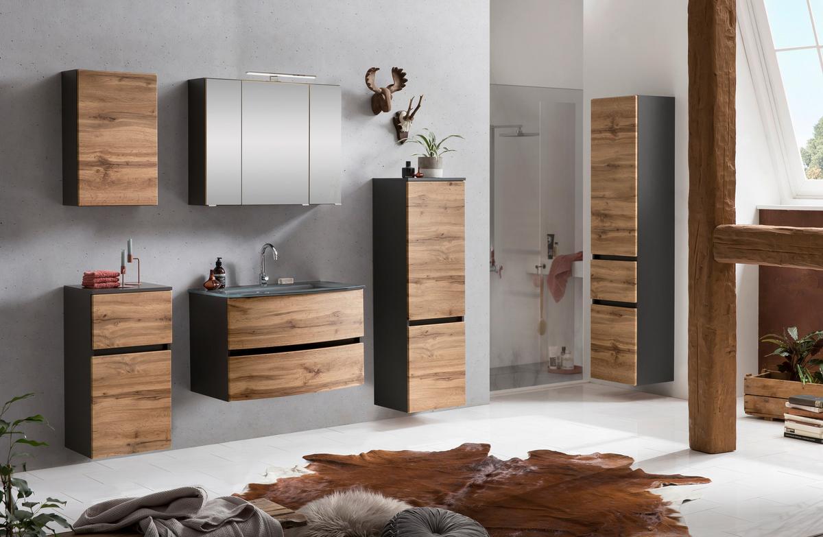 Badezimmer Unterschrank Kopenhagen BxH 40x79 cm - Eichefarben/Silberfarben, KONVENTIONELL, Holzwerkstoff (40/79/35cm) - Held