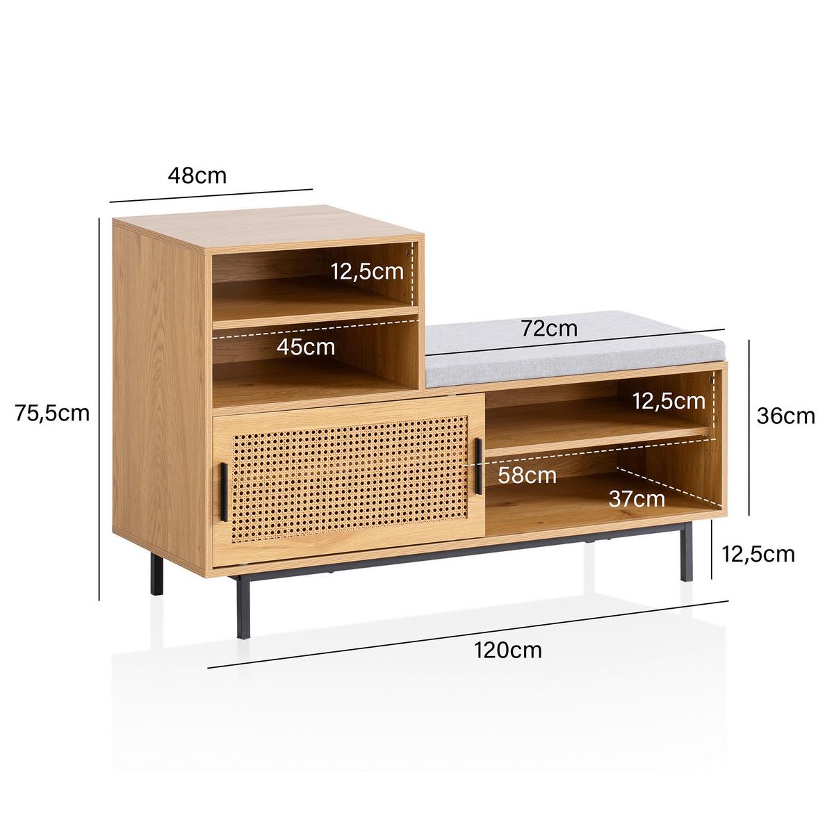 Lavice do šatny barva dub - barvy dubu/černá, Konvenční, kov/kompozitní dřevo (120/75,5/40cm) - Livetastic