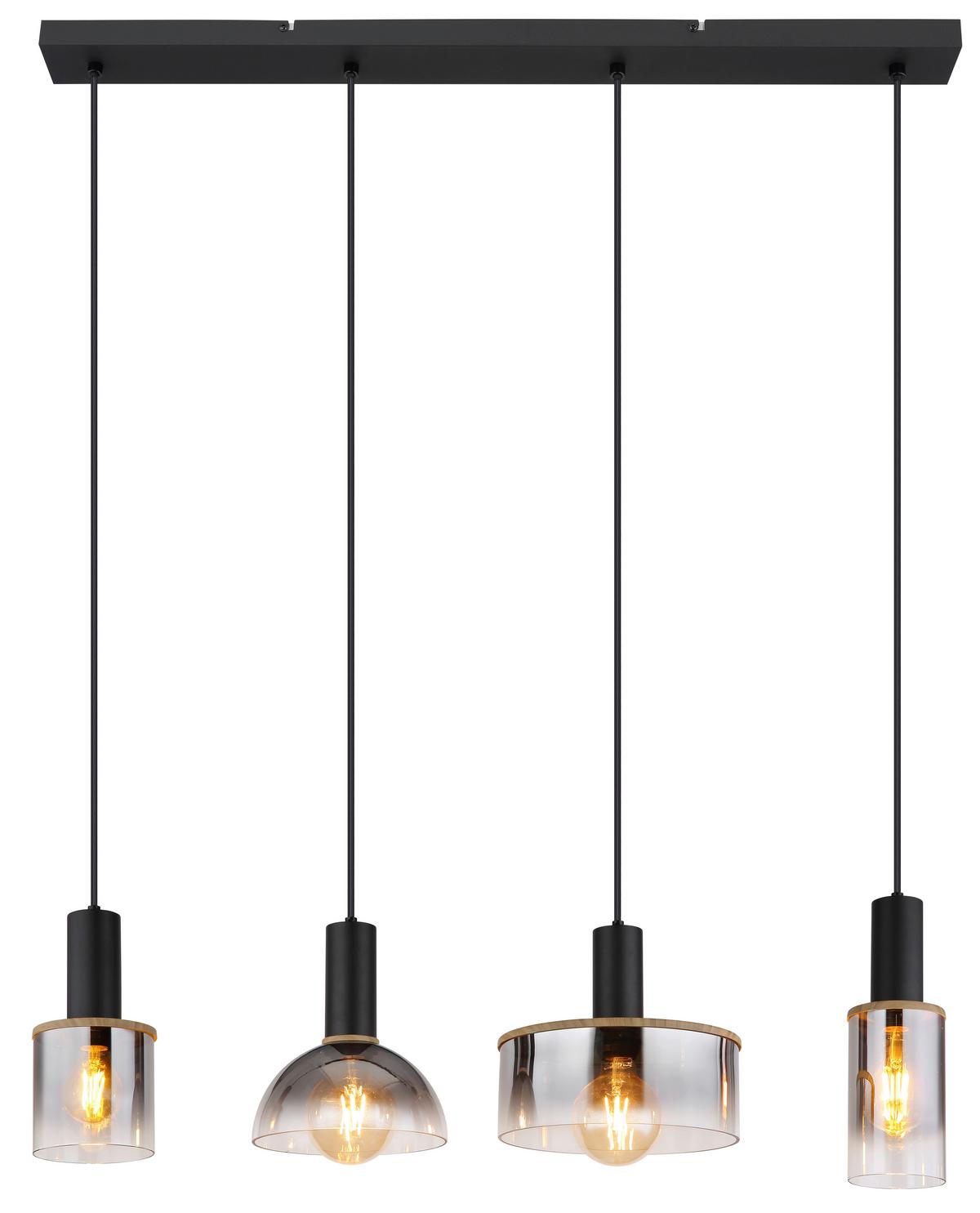 Hängeleuchte 15551-4h - Dunkelbraun/Schwarz, Basics, Glas/Kunststoff (105/25/120cm) - Globo