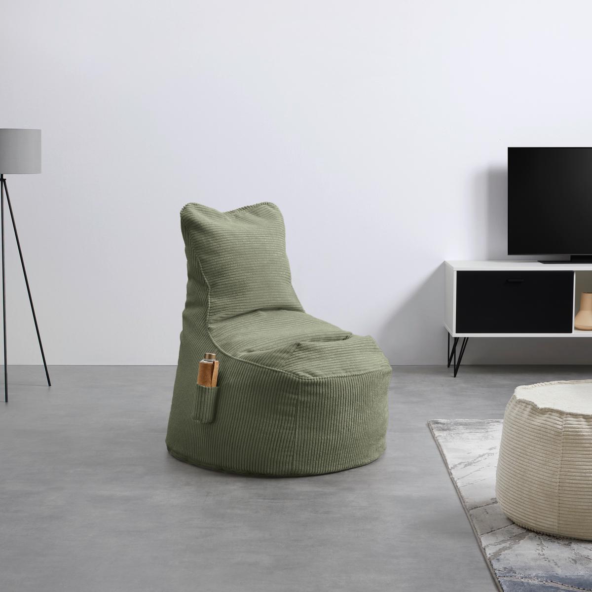 Sedací vak CORTONA CORD, olivově zelený manšestr - olivově zelená, Moderní, textil (85/100/85cm) - Mömax