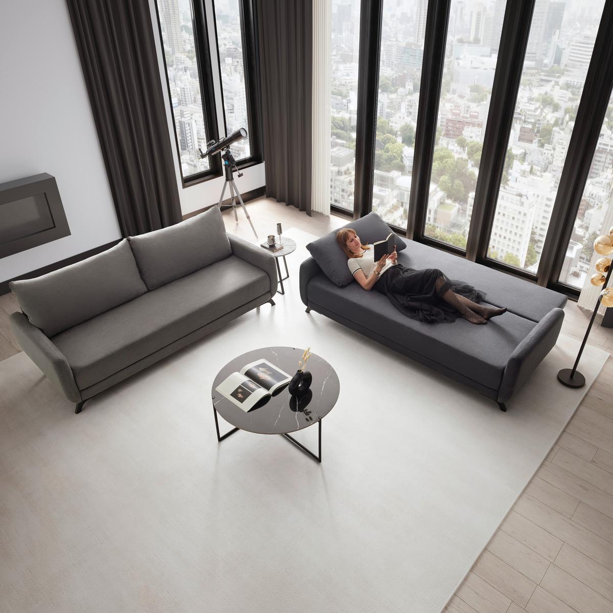 Praktická rozkladacia pohovka Oliver, antracit - čierna/farba akácie, Modern, drevo/textil (220/74/93cm) - Bessagi Home