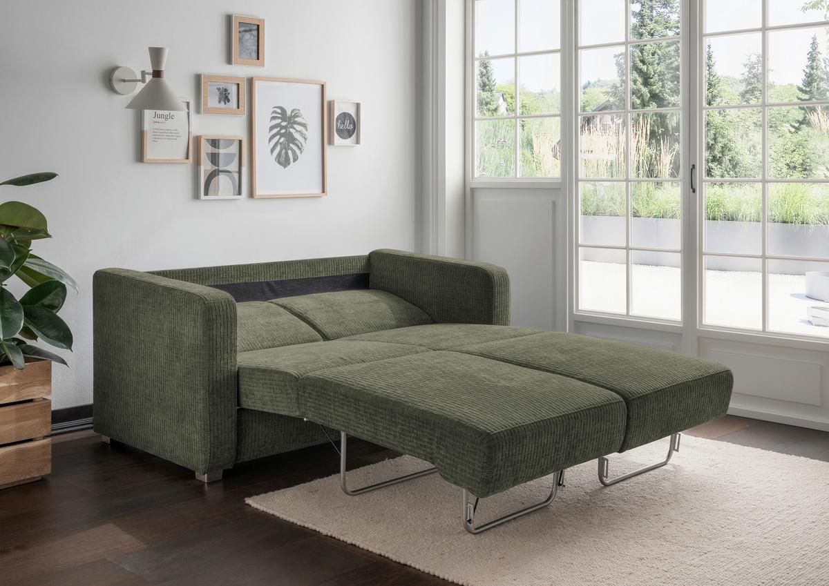 Schlafsofa Mia Mikrofaser Olivgrün, B: 159 cm - Chromfarben/Olivgrün, Basics, Textil (159/88/87cm) - Livetastic